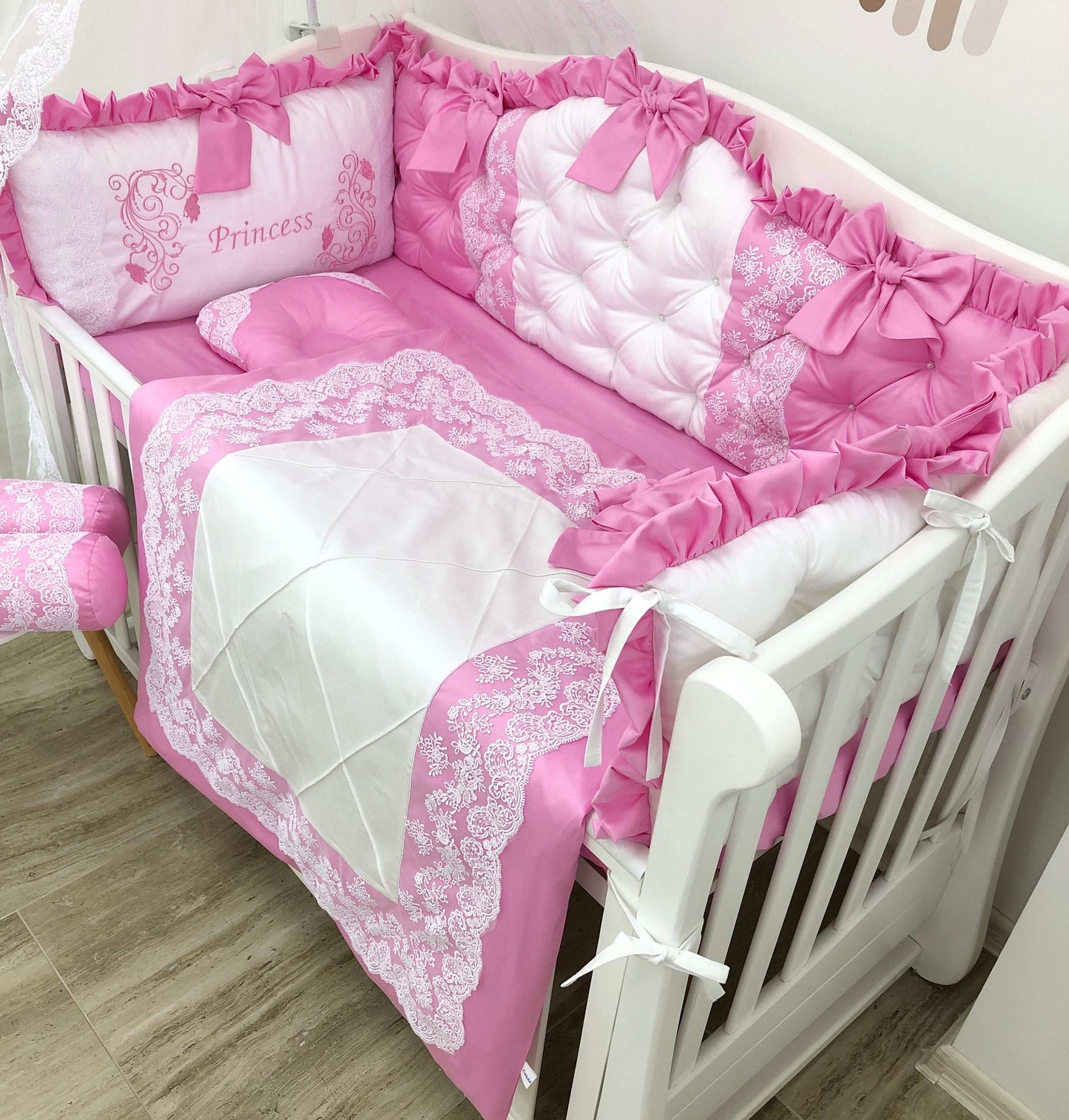 Crib Bumper Set "Pink royal" - Baby Bedding Worlds