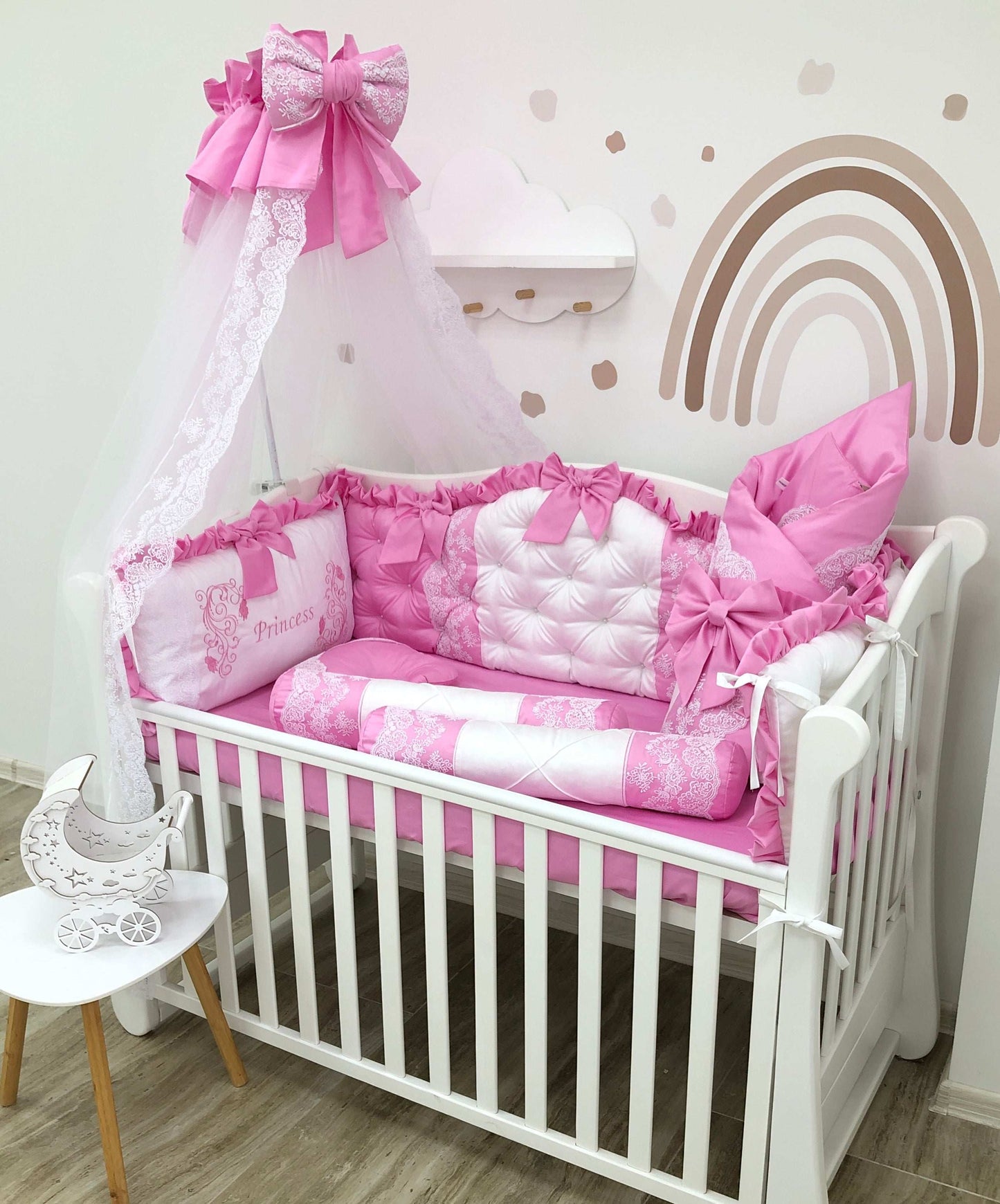 Crib Bumper Set "Pink royal" - Baby Bedding Worlds