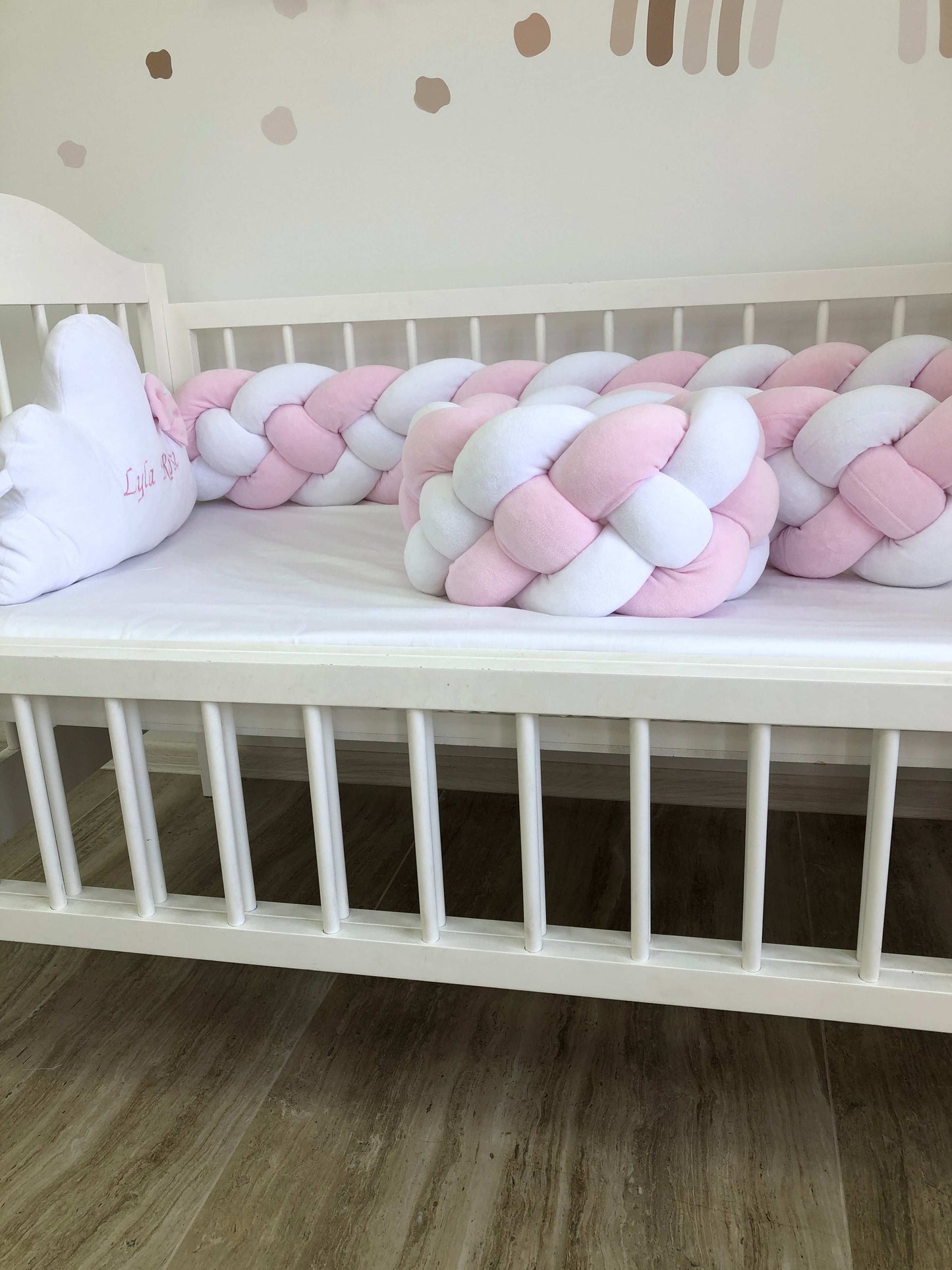 Bumper braid and cloud “Pink-white cloud” - Baby Bedding Worlds