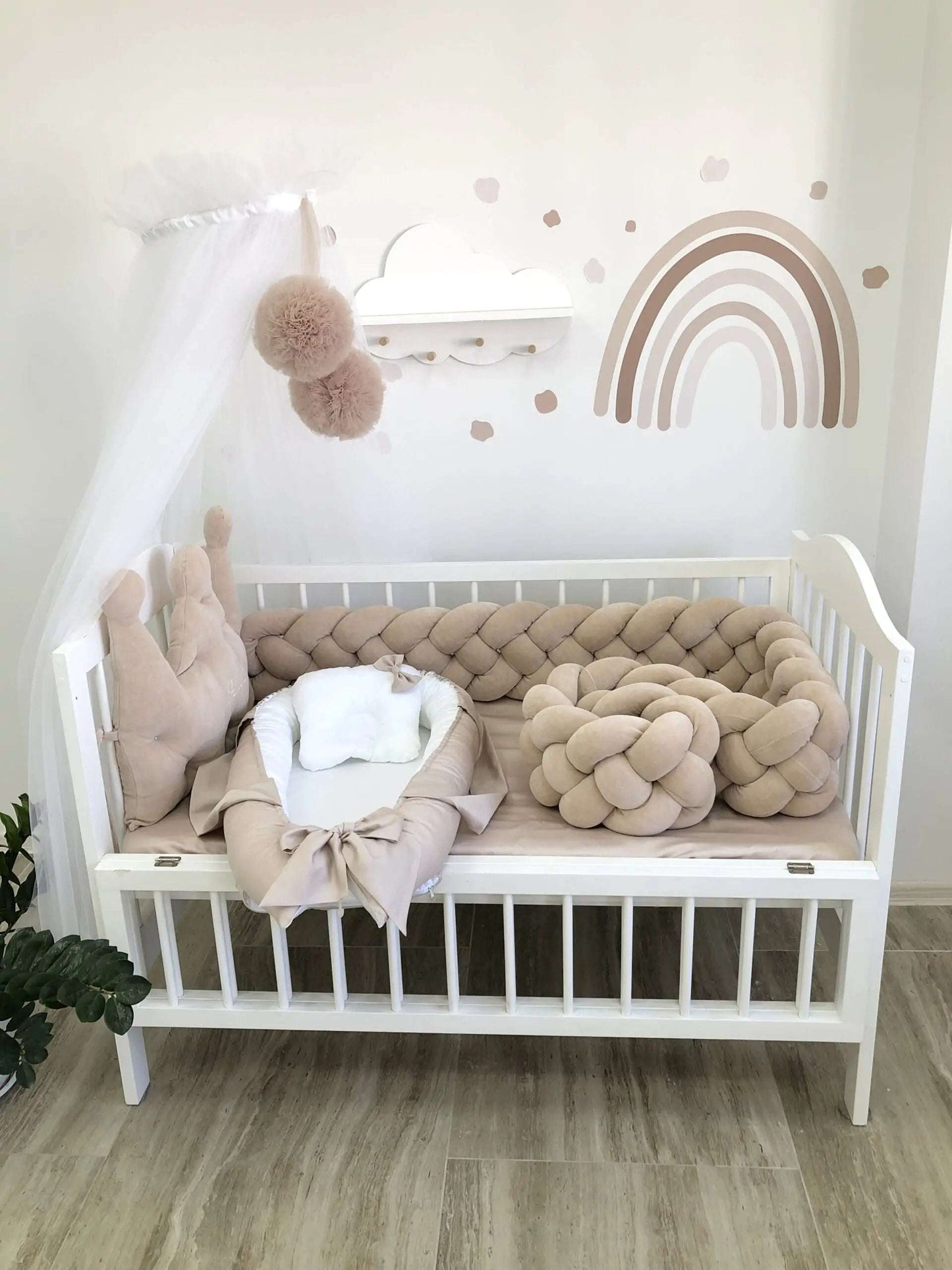 Personalized Bedding set color beige and white “Dream” - Baby Bedding Worlds