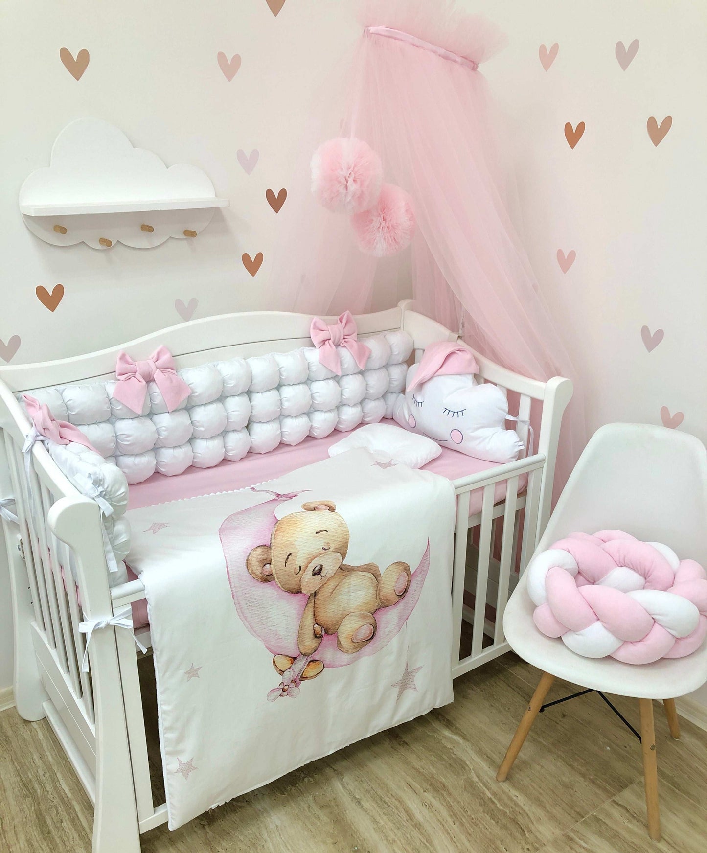 Crib set "Pink Bear" - Baby Bedding Worlds