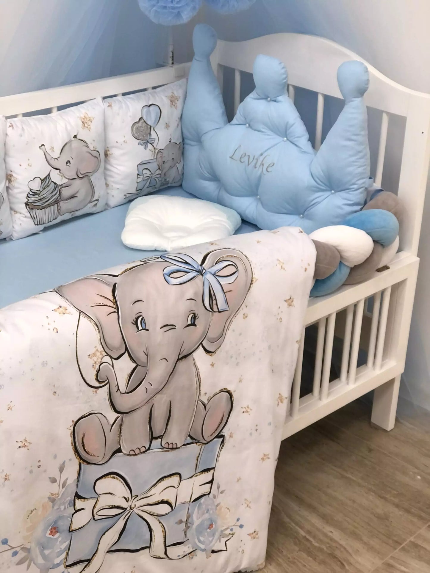 Crib set “Blue Elephant” - Baby Bedding Worlds