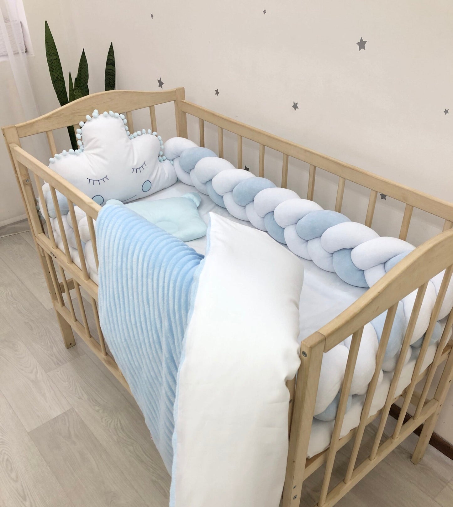 Crib set “Blue white baby bedding set“ - Baby Bedding Worlds