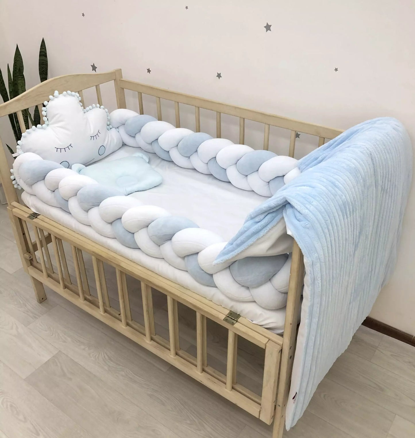 Crib set “Blue white baby bedding set“ - Baby Bedding Worlds