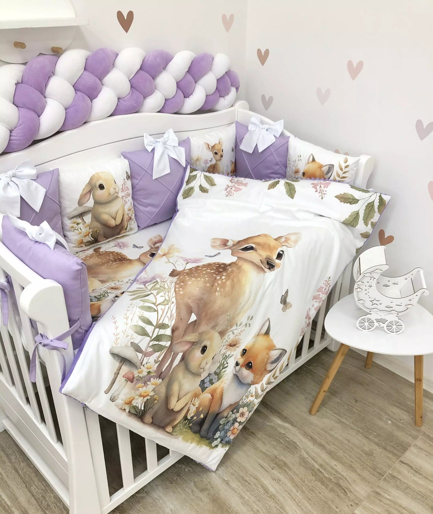 Crib Bedding set “Purple Forest Animals” - Baby Bedding Worlds