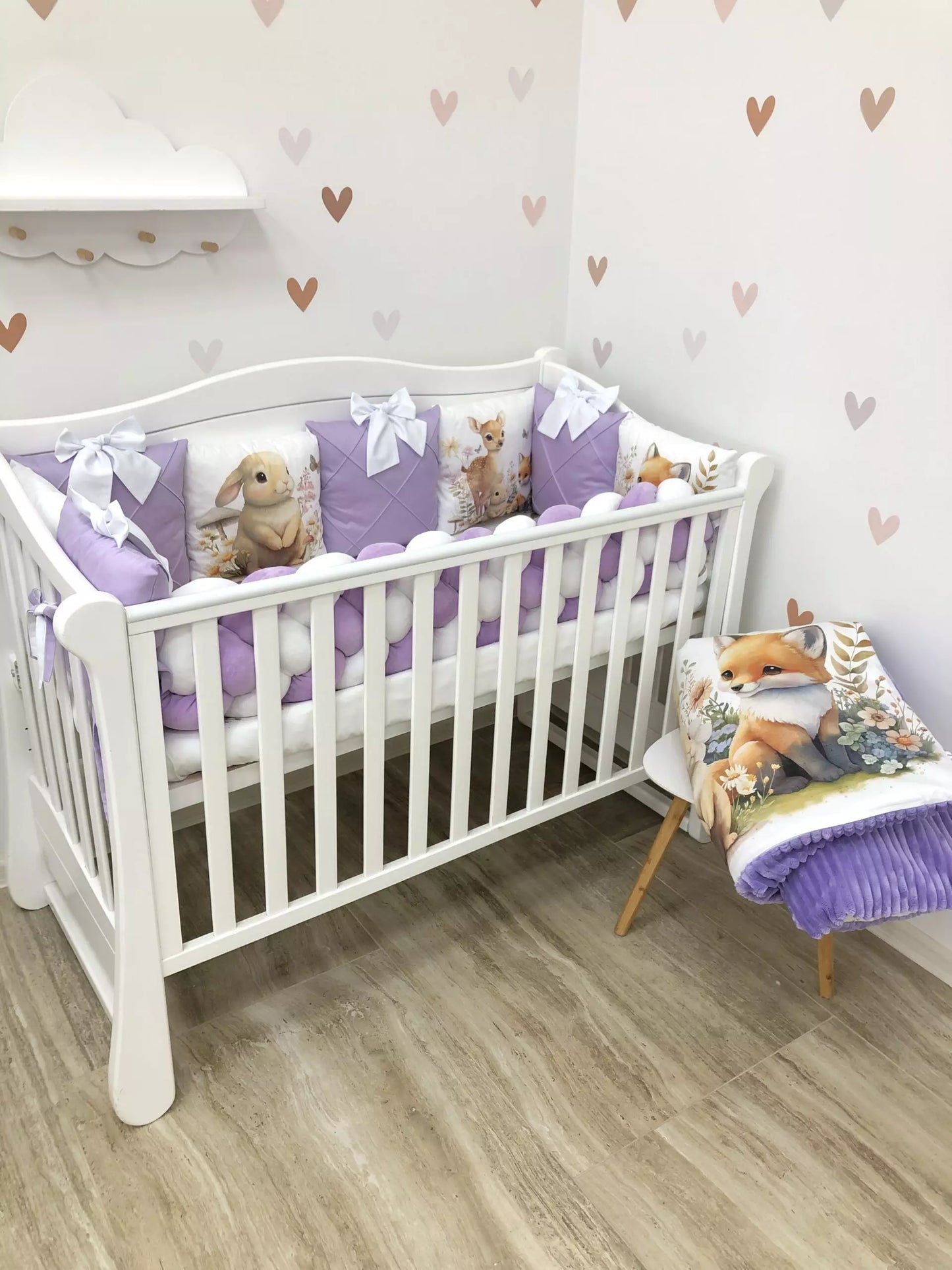 Crib Bedding set “Purple Forest Animals” - Baby Bedding Worlds