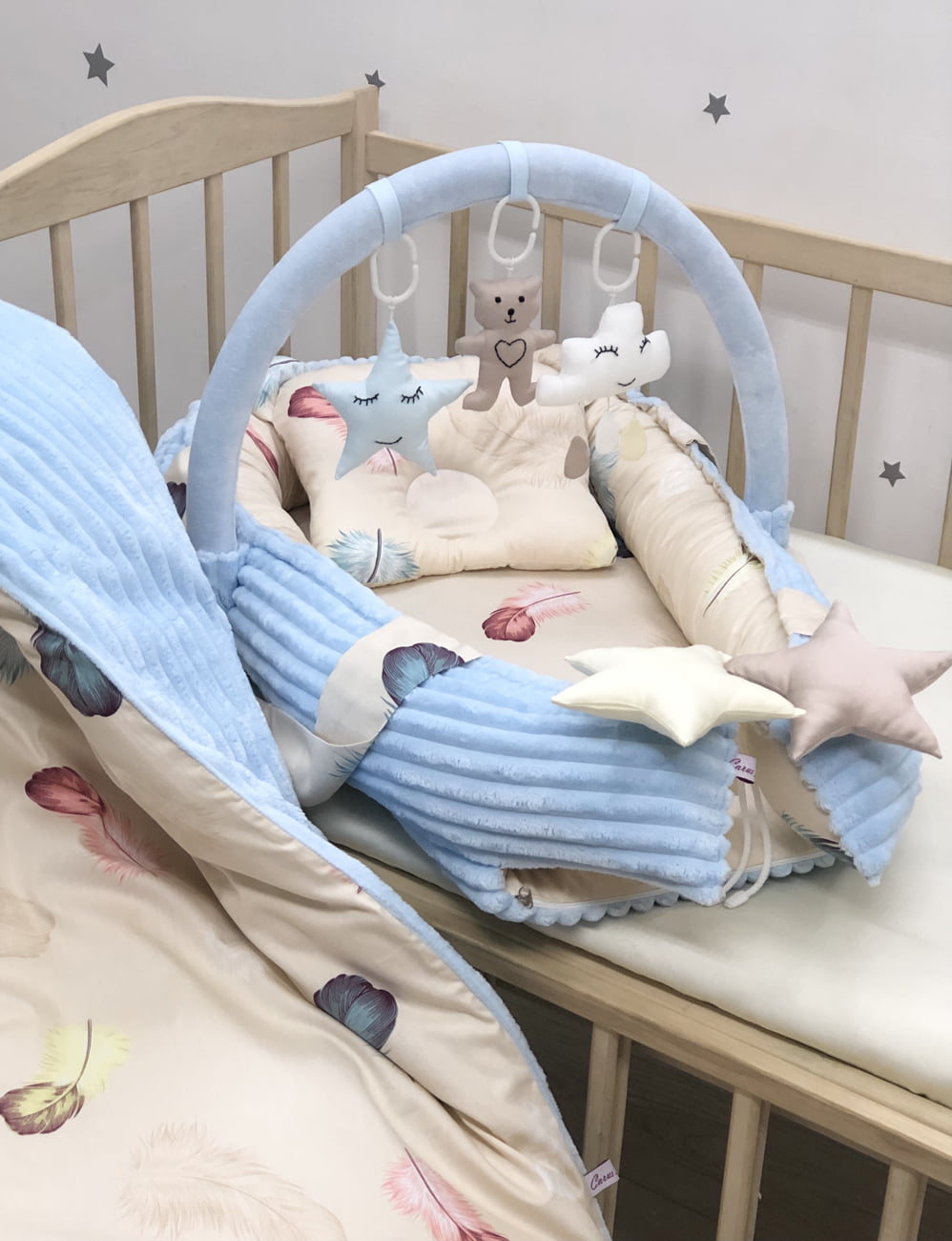 Baby nest blue lounger with the baby comforter - Baby Bedding Worlds