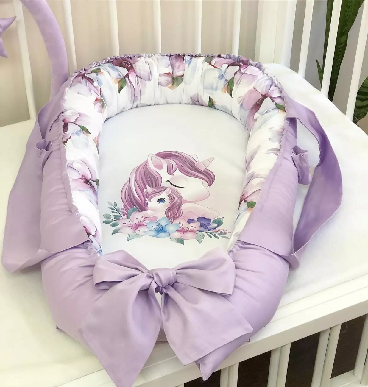 Baby nest “Unicorn lilac” - Baby Bedding Worlds