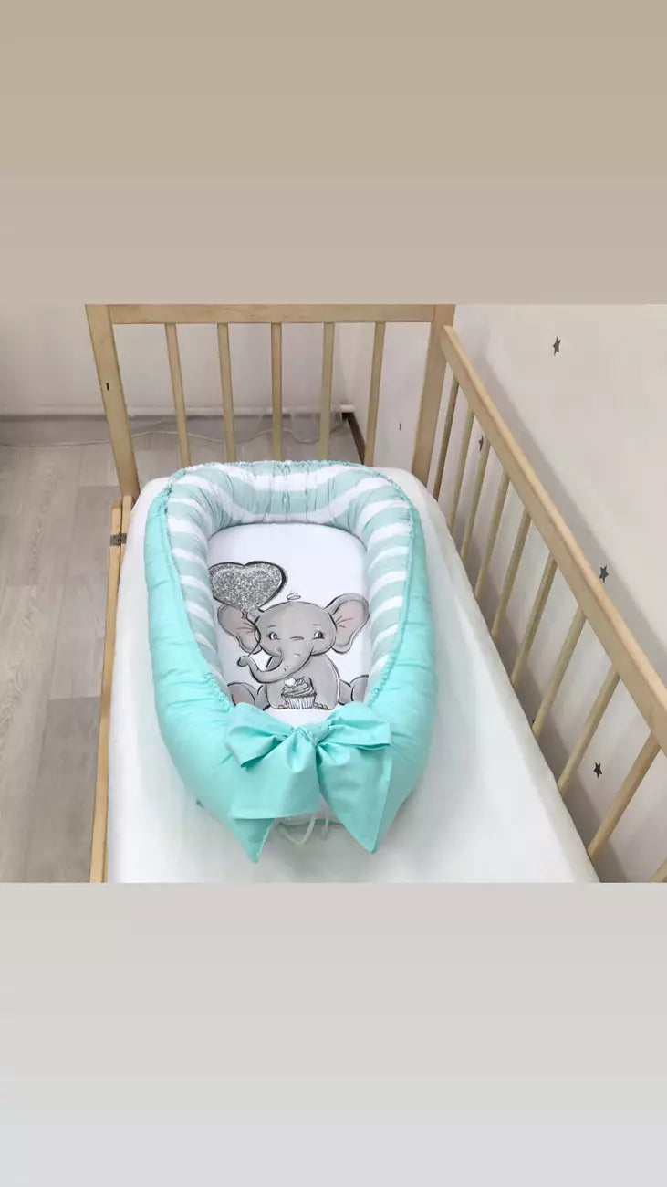 Baby nest “Mint Elephant” - Baby Bedding Worlds