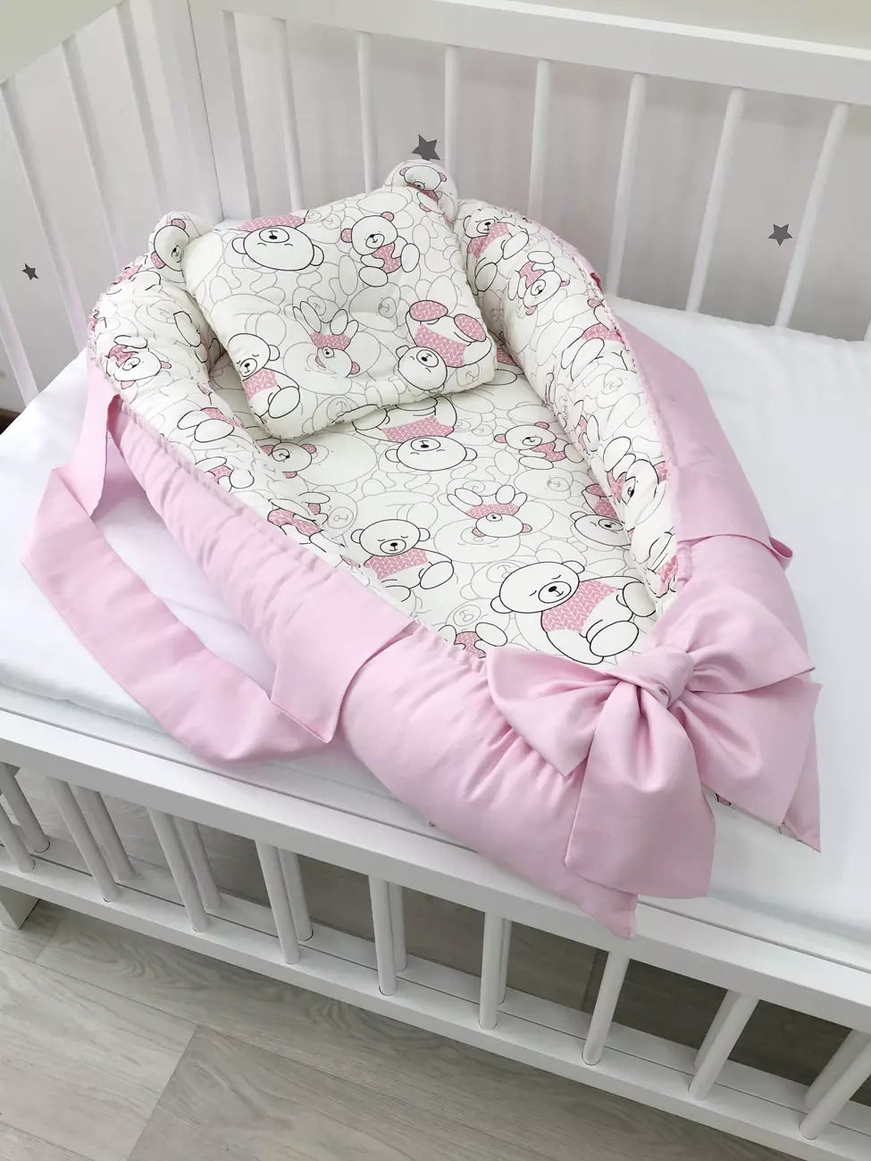 Baby nest “Pink Teddi” - Baby Bedding Worlds
