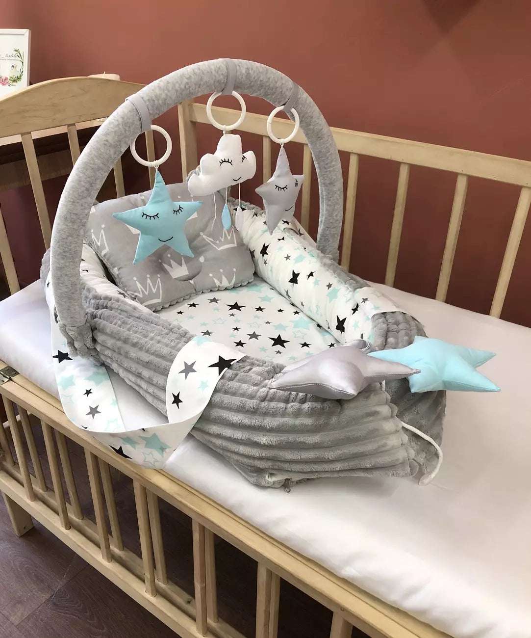 Baby nest “blue stars” - Baby Bedding Worlds