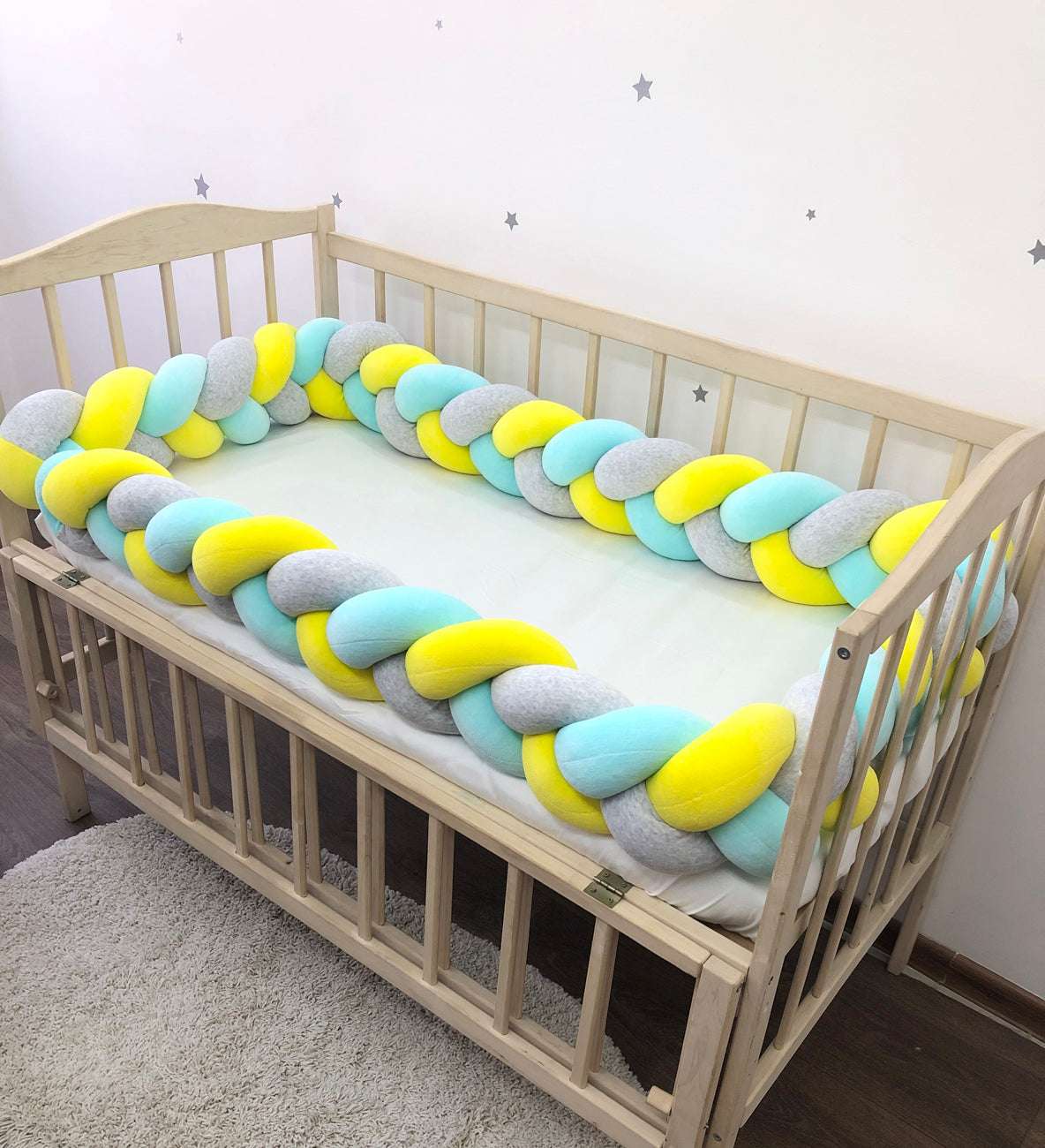 Yellow and Cyan baby crib bumper set - Baby Bedding Worlds