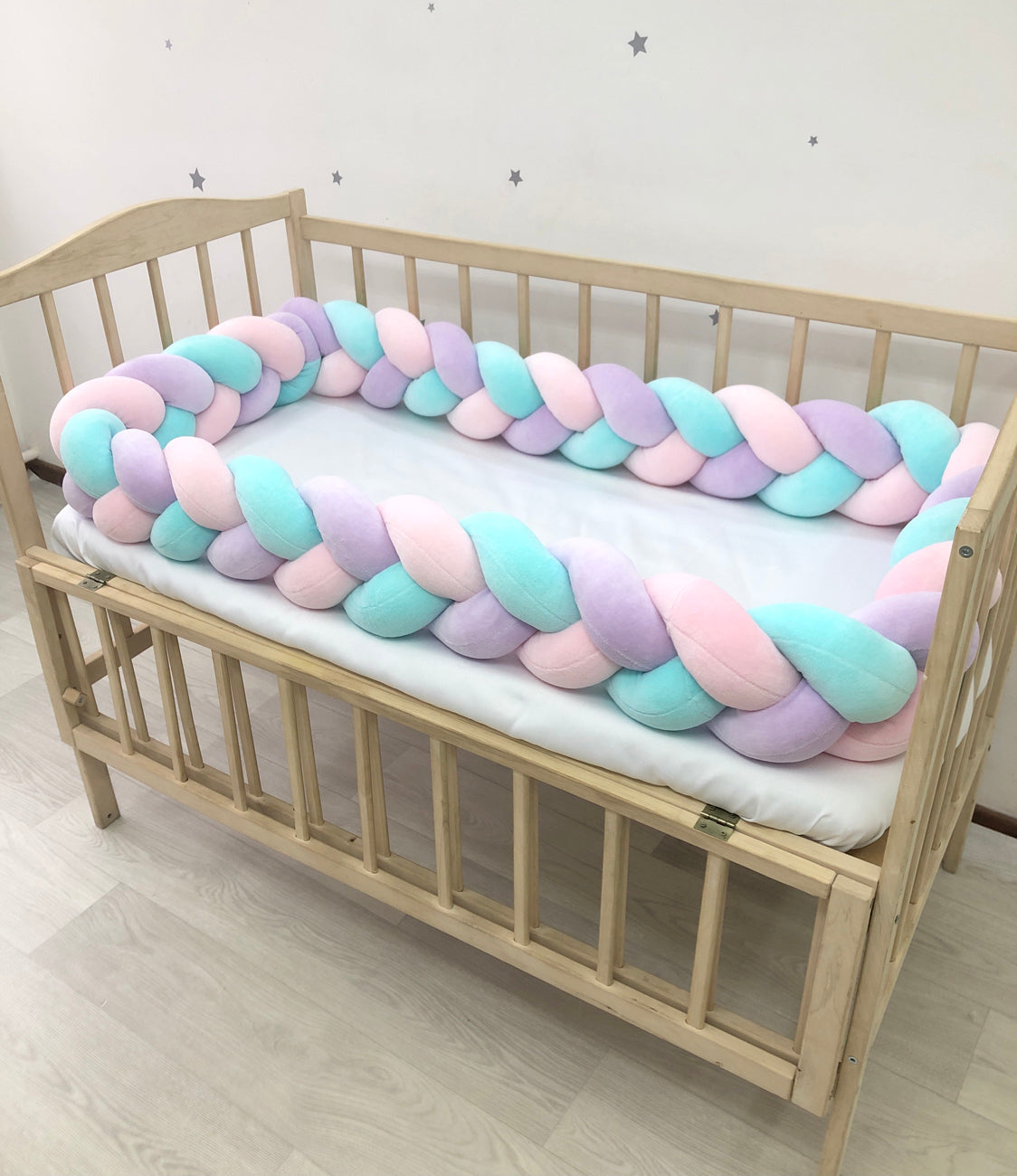 Bumper braid in pink purple mint color - Baby Bedding Worlds