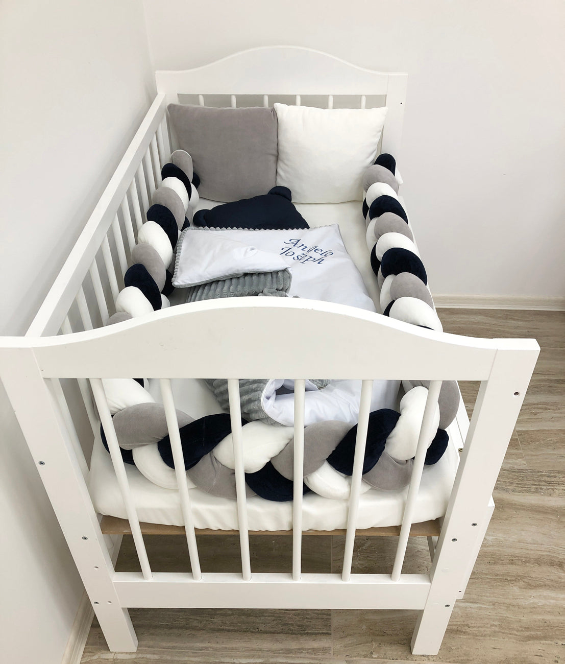 Crib set “Snuggle crib bedding in grey milk color for baby" - Baby Bedding Worlds