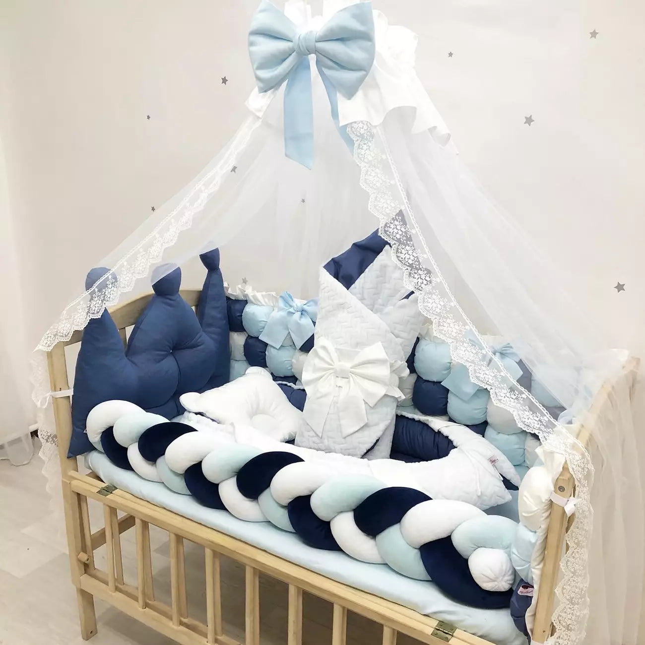 Crib set “Blue crown” - Baby Bedding Worlds