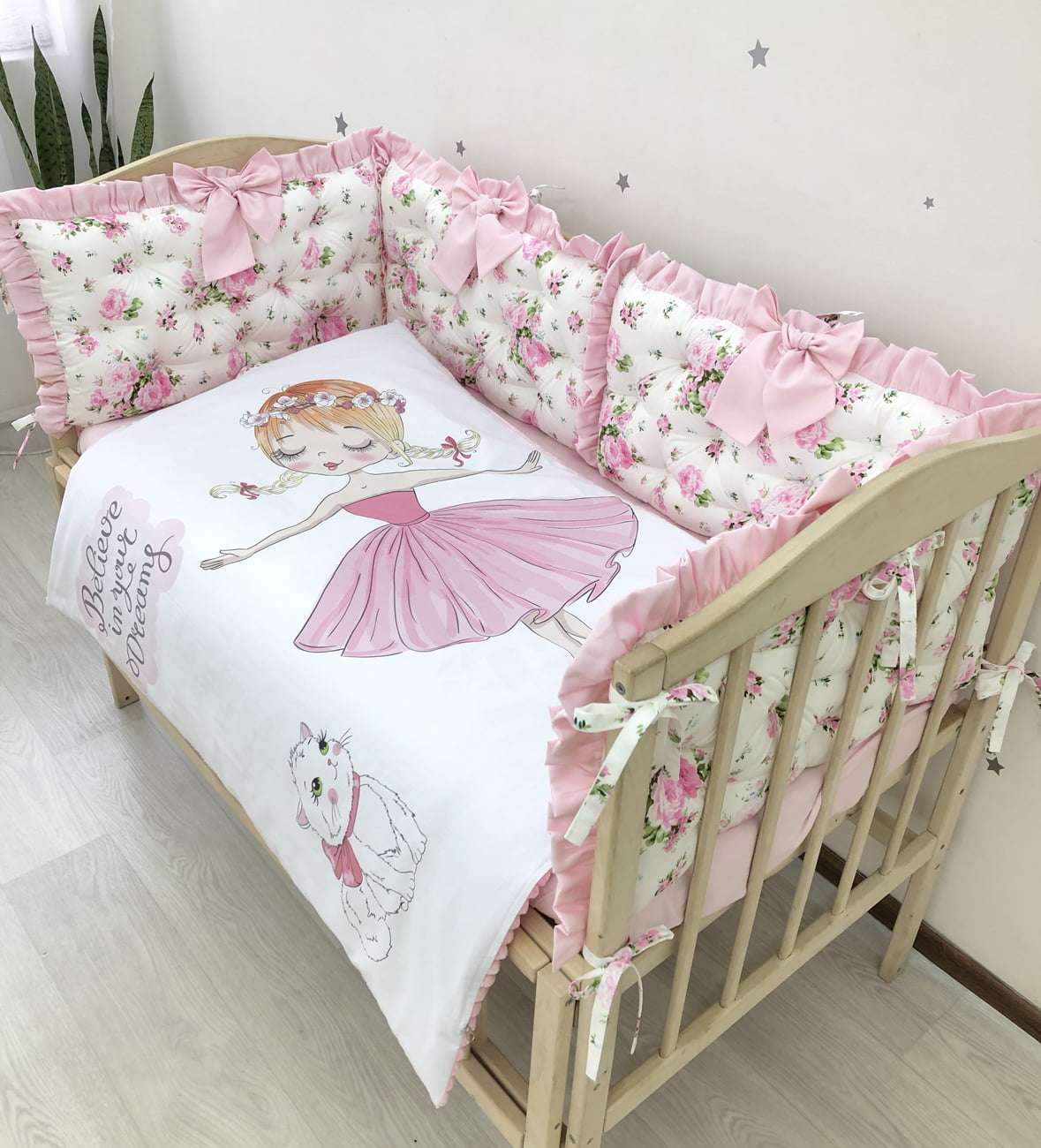 Crib set “Pink Flower” - Baby Bedding Worlds