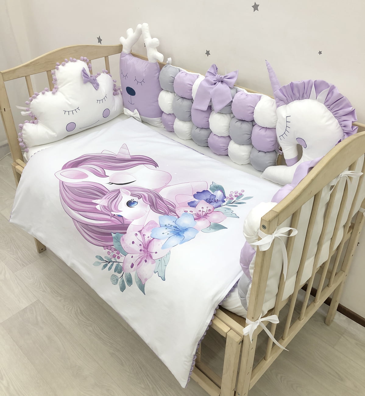 Crib set “Purple Unicorn” - Baby Bedding Worlds