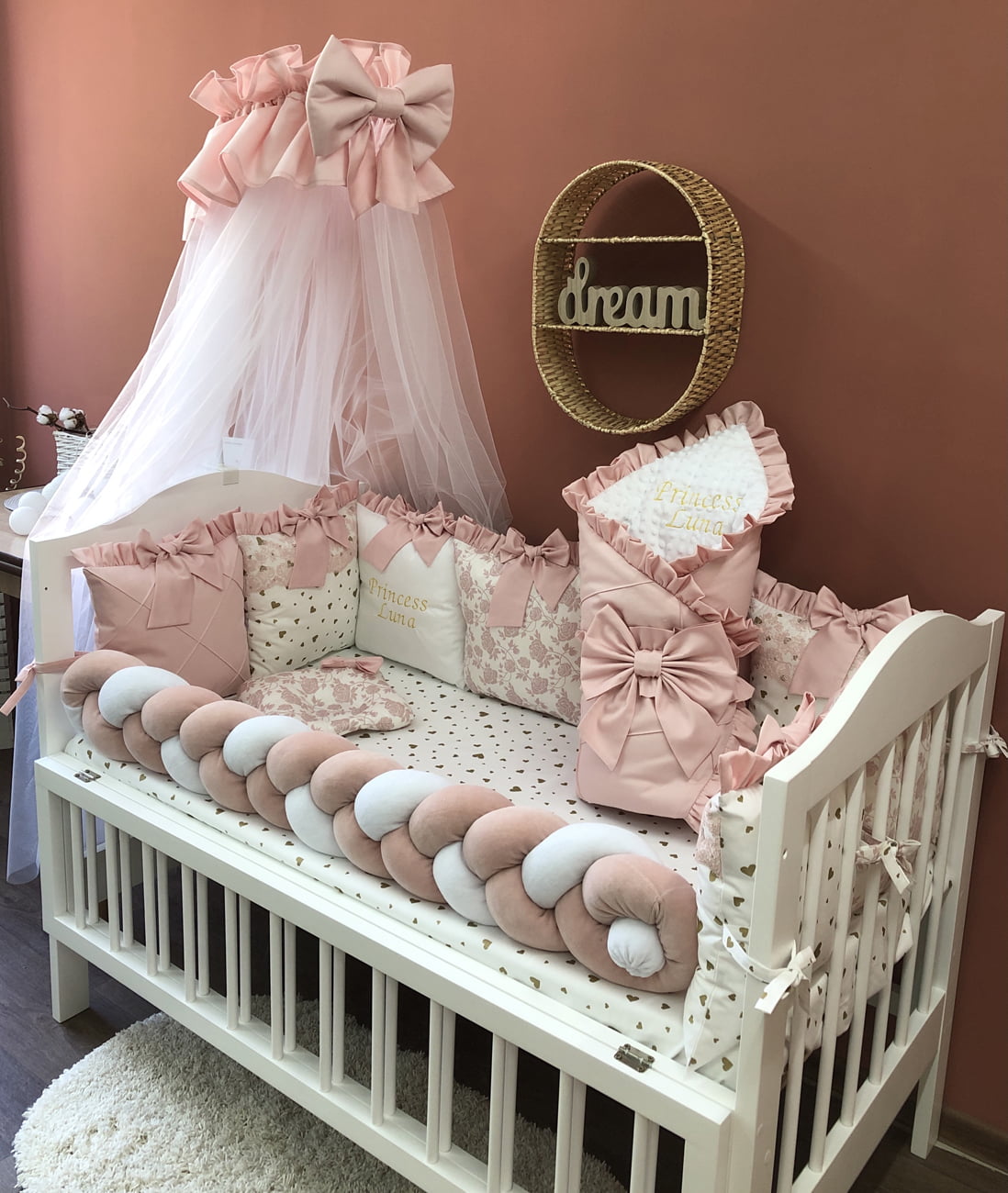 Crib set “Luxury pink princess” - Baby Bedding Worlds