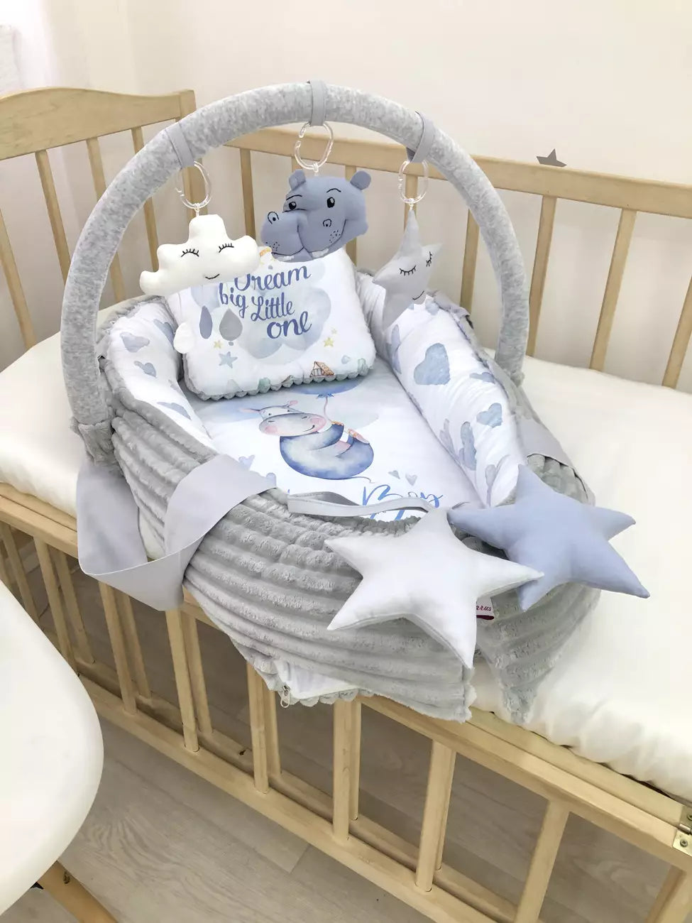 Baby Nest “Hippo gray” - Baby Bedding Worlds
