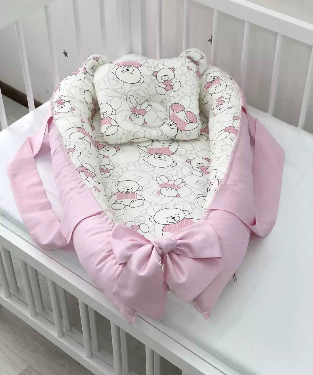 Baby nest “Pink Teddi” - Baby Bedding Worlds