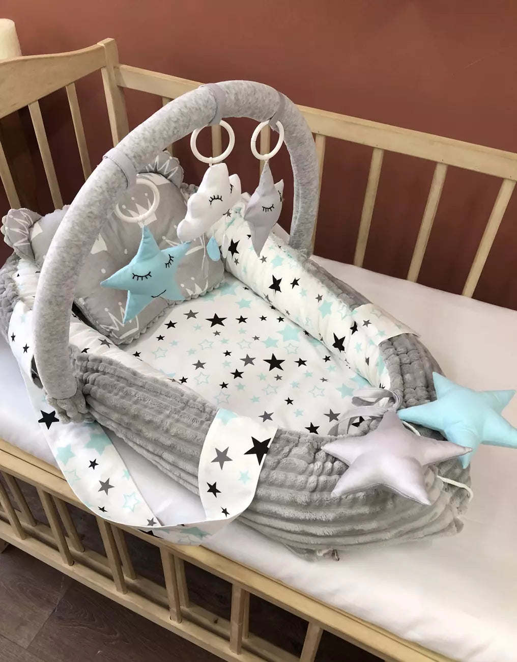 Baby nest “blue stars” - Baby Bedding Worlds