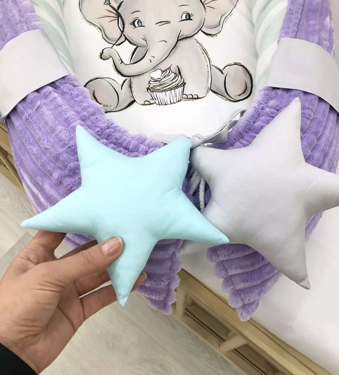 Baby nest “Purple Elephant” - Baby Bedding Worlds