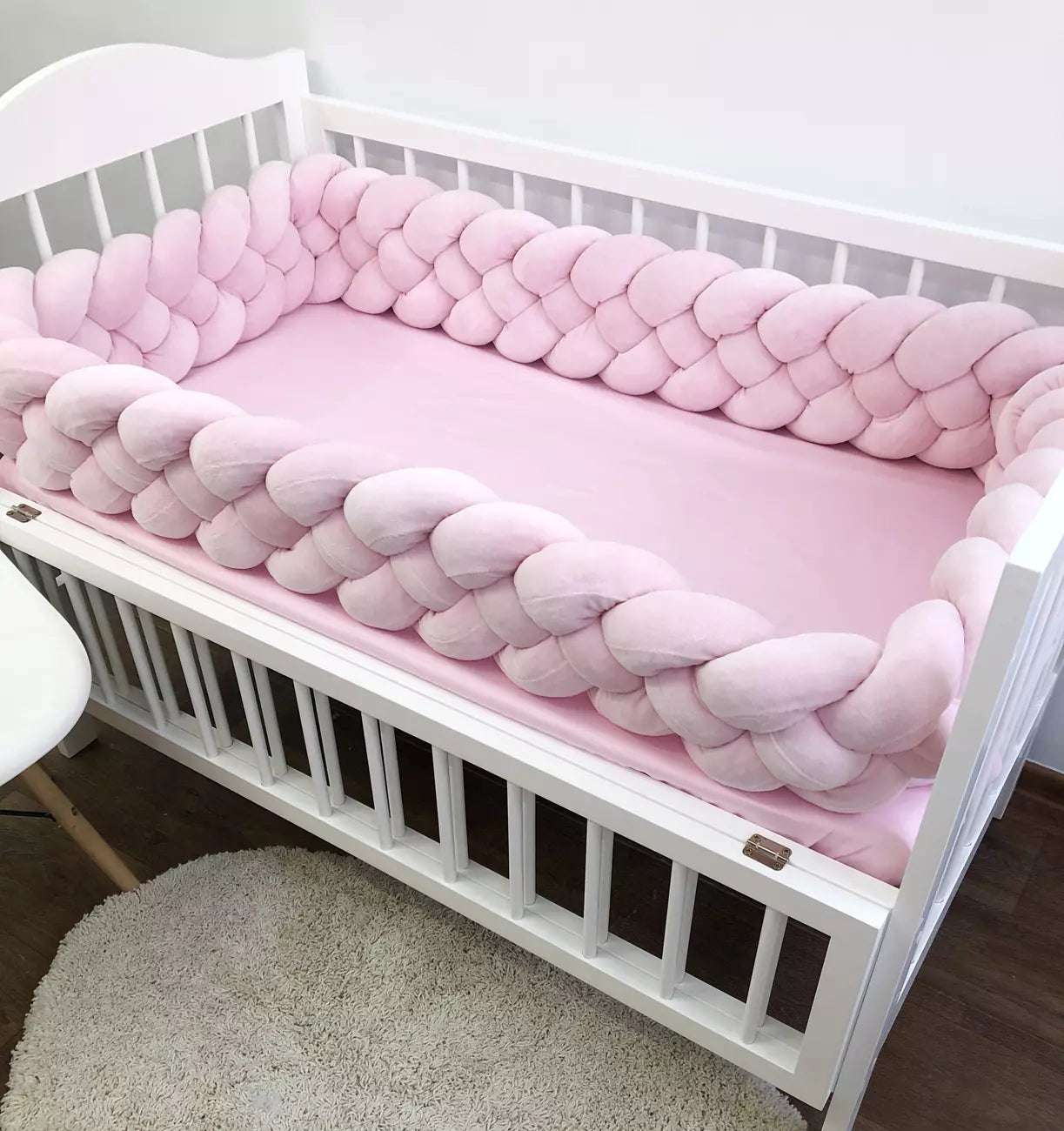 Light Pink braided crib bumper - Baby Bedding Worlds