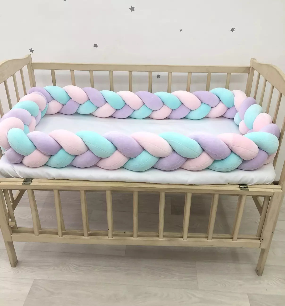 Bumper braid in pink purple mint color - Baby Bedding Worlds