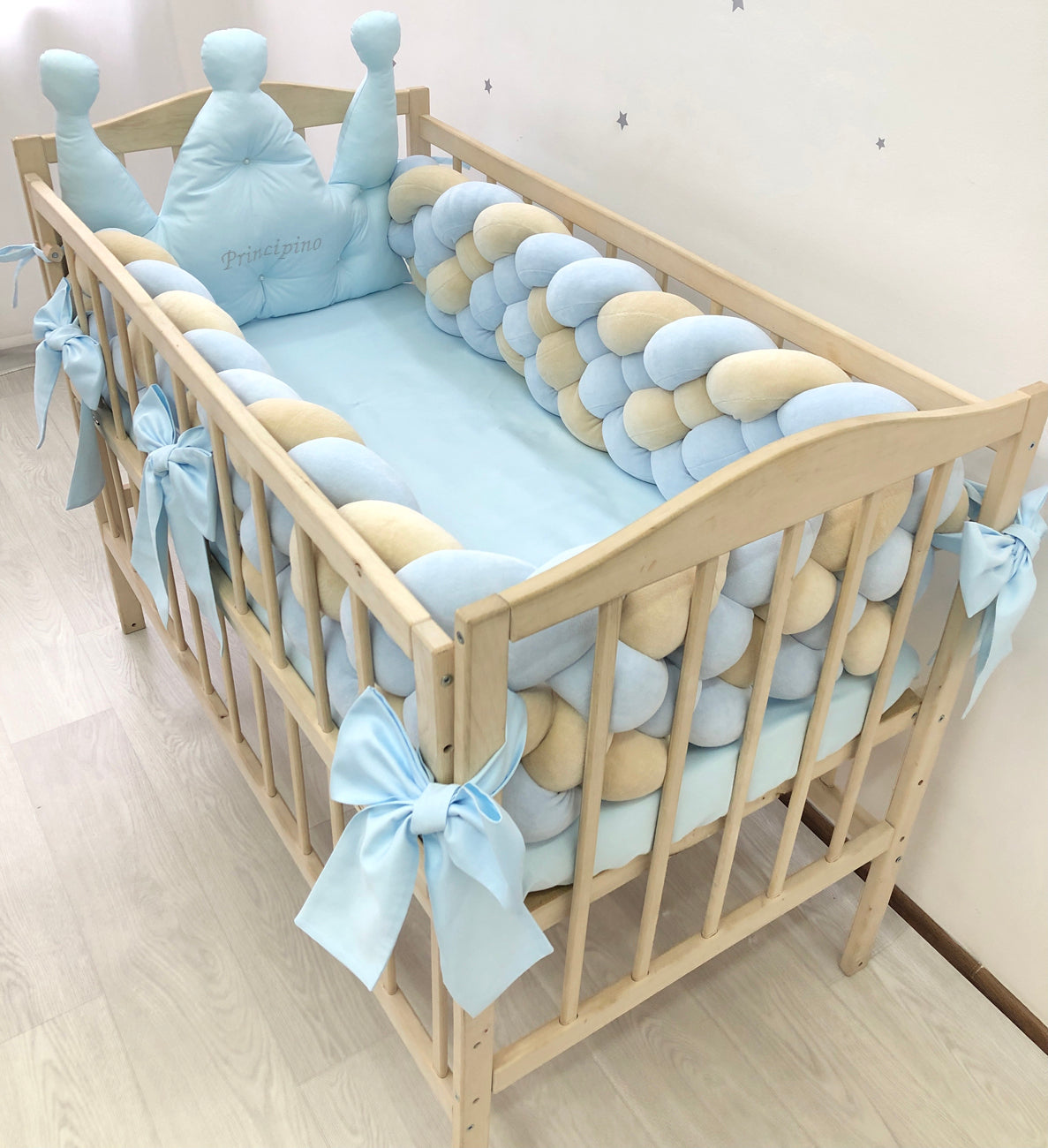 5 strand crib braid bumper crown cushion with personal embroidery Baby Bedding Worlds