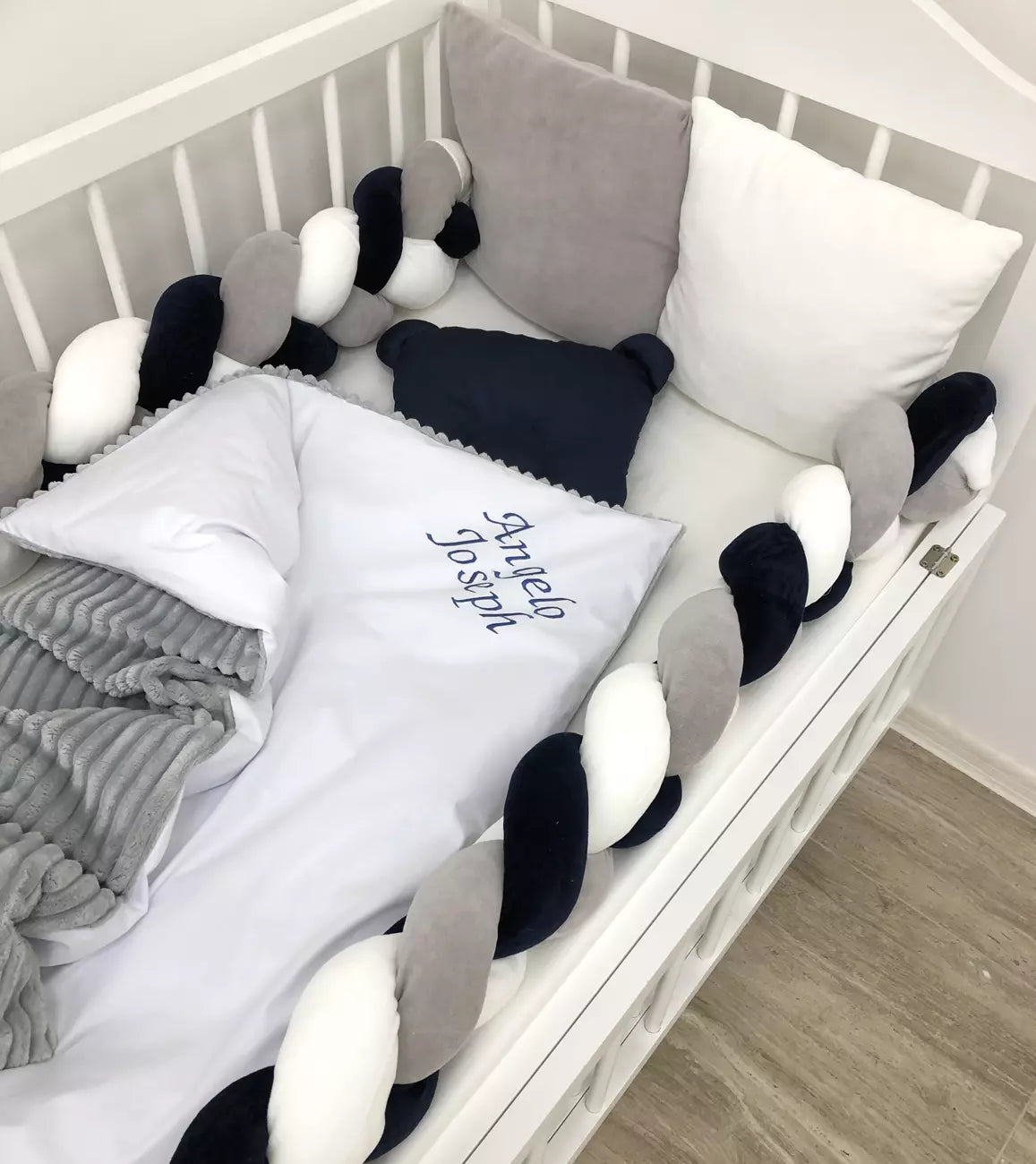 Crib set “Snuggle crib bedding in grey milk color for baby" - Baby Bedding Worlds