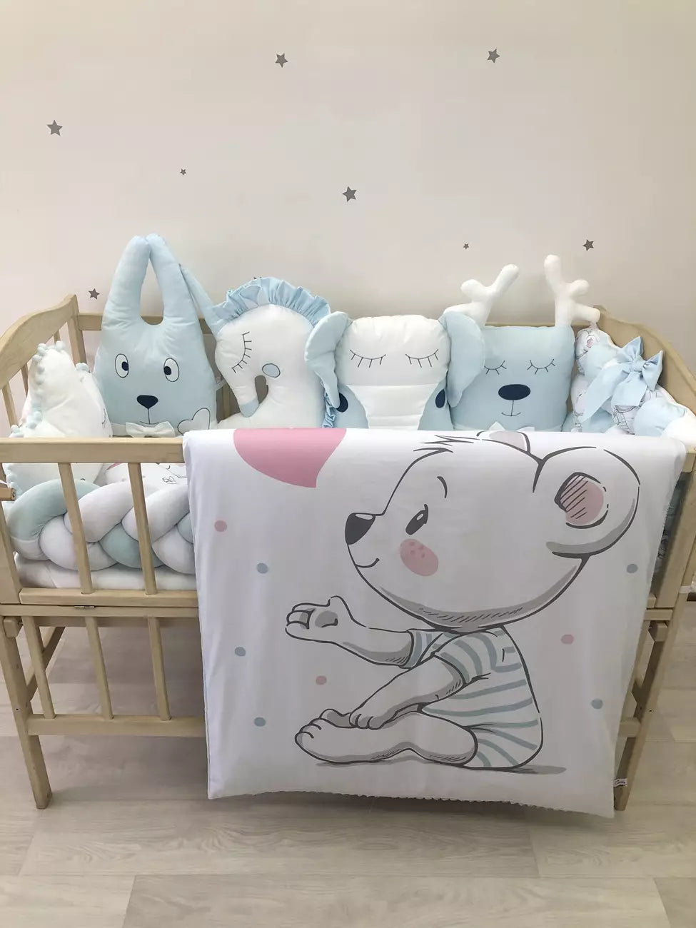 Crib set βBlue white baby bedding setβ - Baby Bedding Worlds
