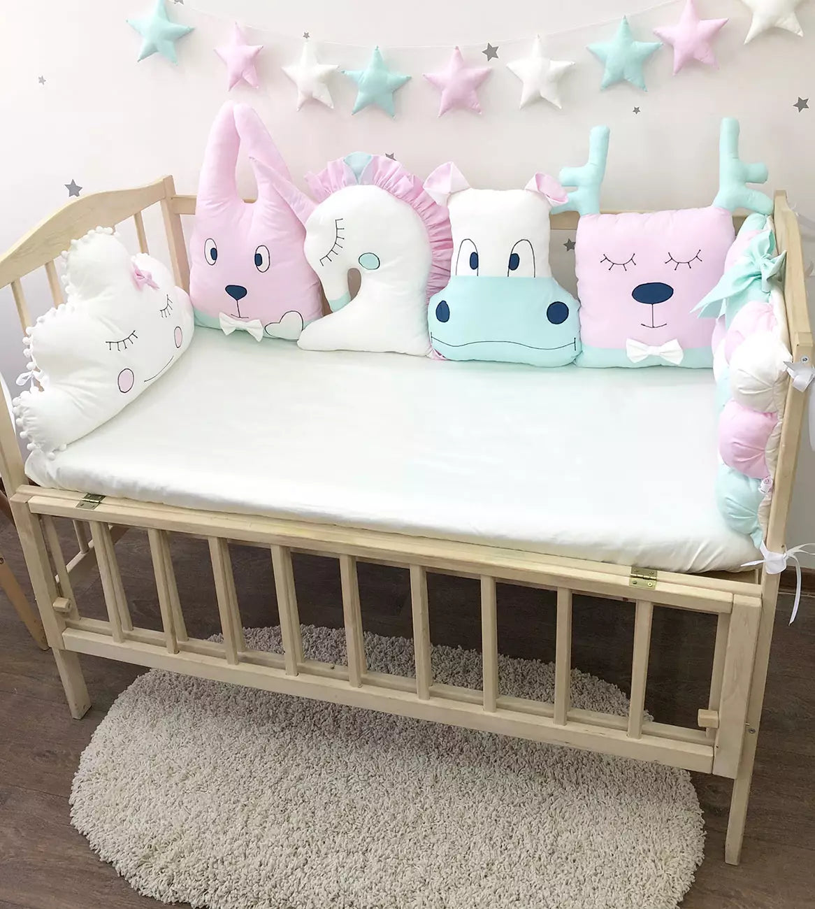 Pink bumpers set for newborn - “Animal Bumpers” - Baby Bedding Worlds