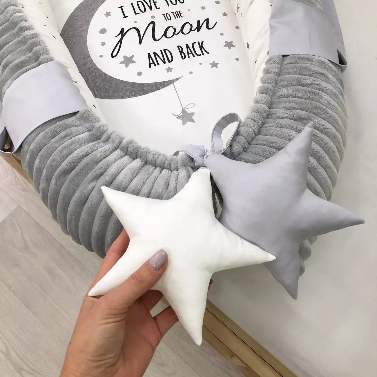 Gray baby nest lounger with the baby blanket - Baby Bedding Worlds