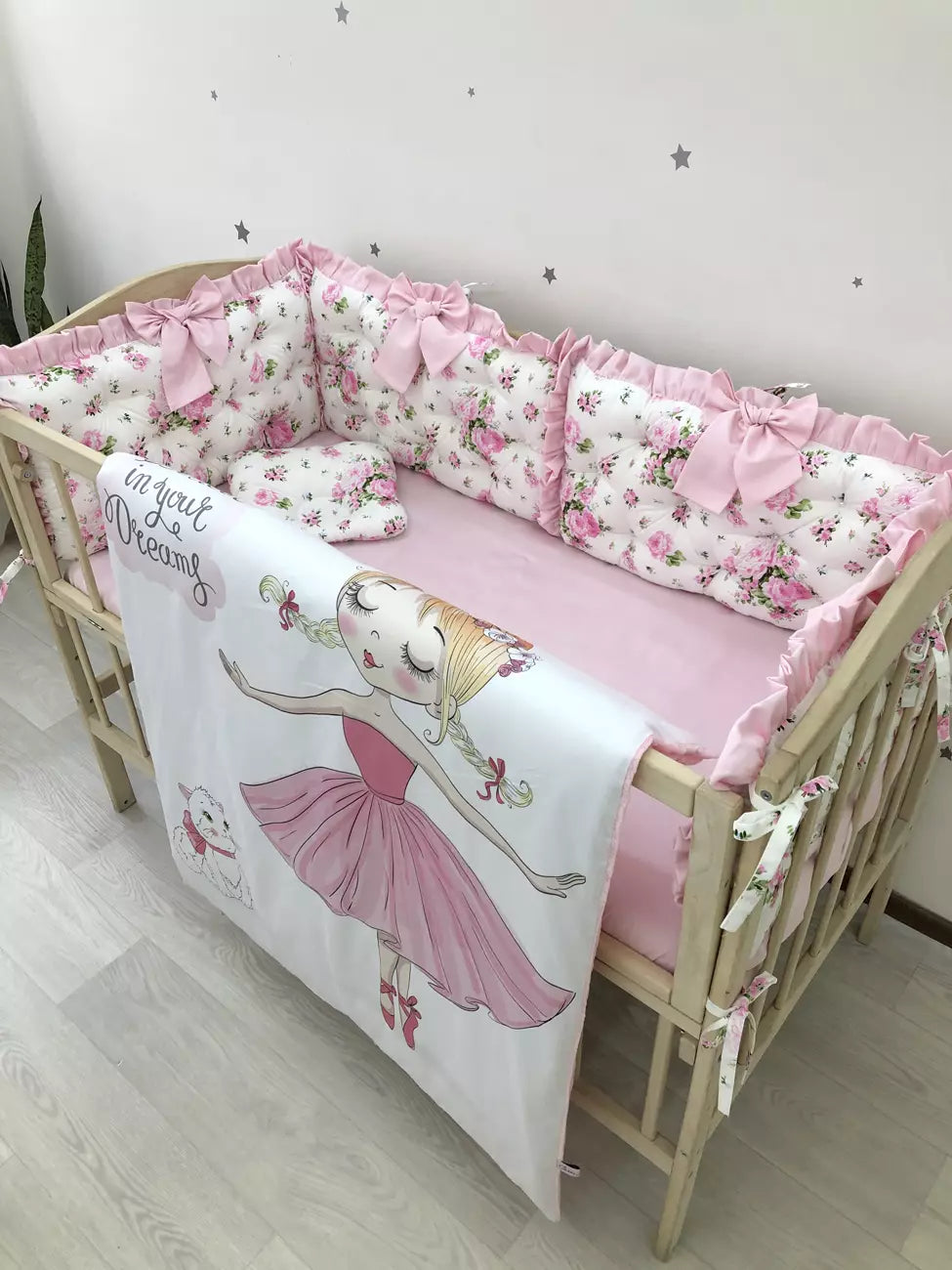 Crib set “Pink Flower” - Baby Bedding Worlds