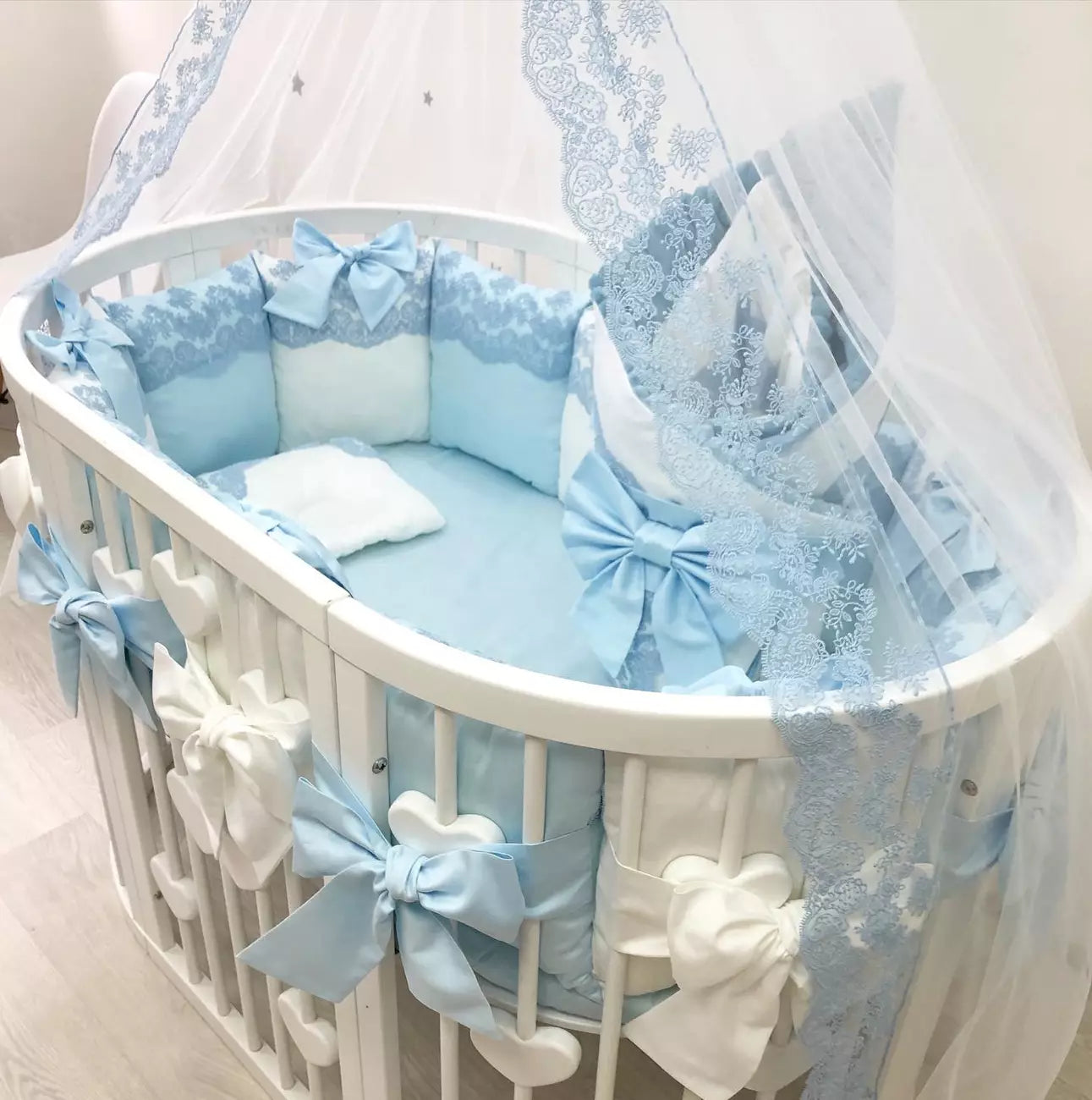 Crib set “Sky-Blue Royal luxury baby bedding” - Baby Bedding Worlds