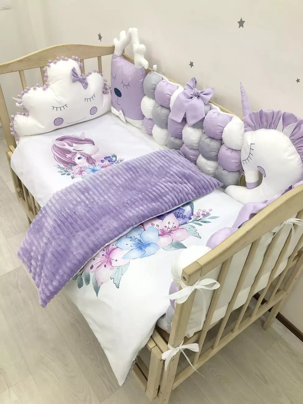 Crib set “Purple Unicorn” - Baby Bedding Worlds