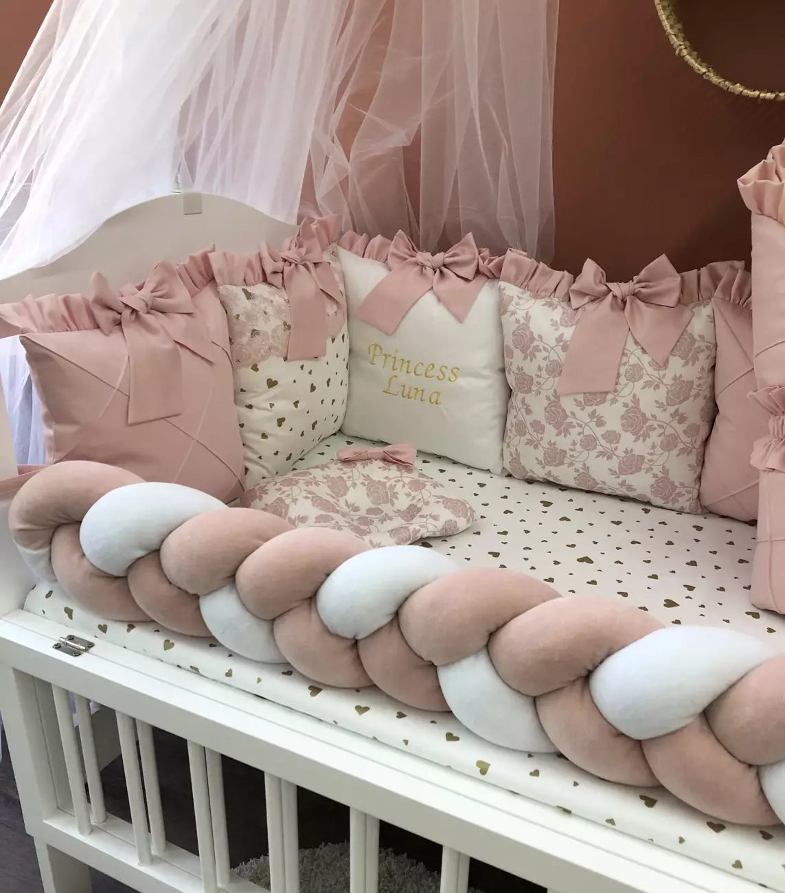 Crib set “Luxury pink princess” - Baby Bedding Worlds