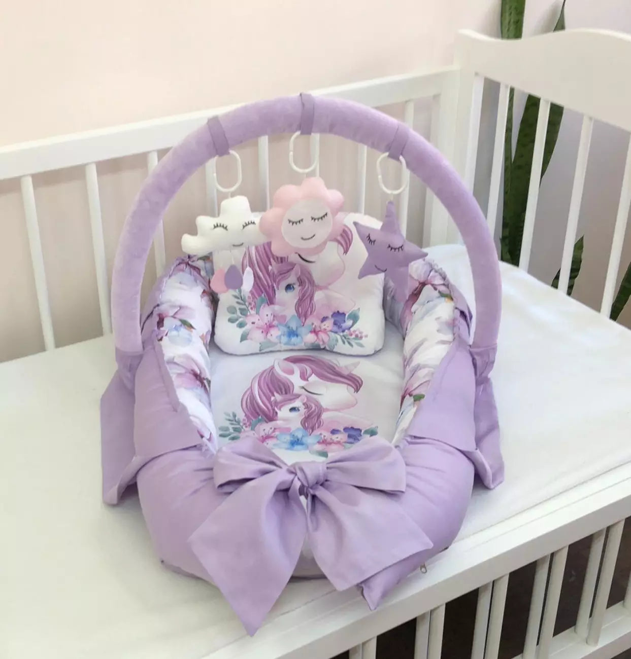 Baby nest “Unicorn lilac” - Baby Bedding Worlds