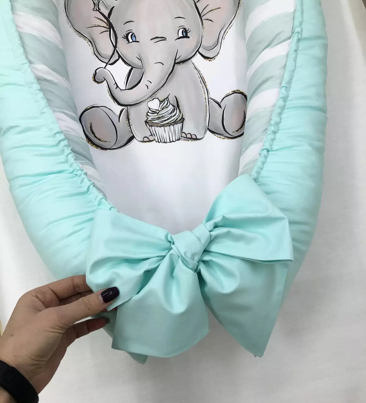 Baby nest “Mint Elephant” - Baby Bedding Worlds