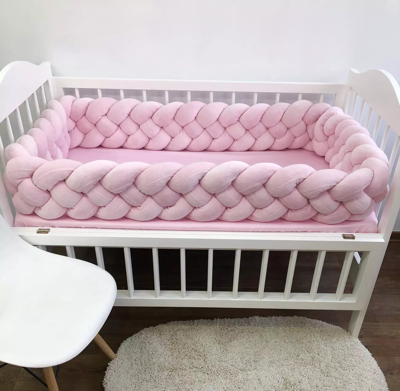 Light Pink braided crib bumper - Baby Bedding Worlds
