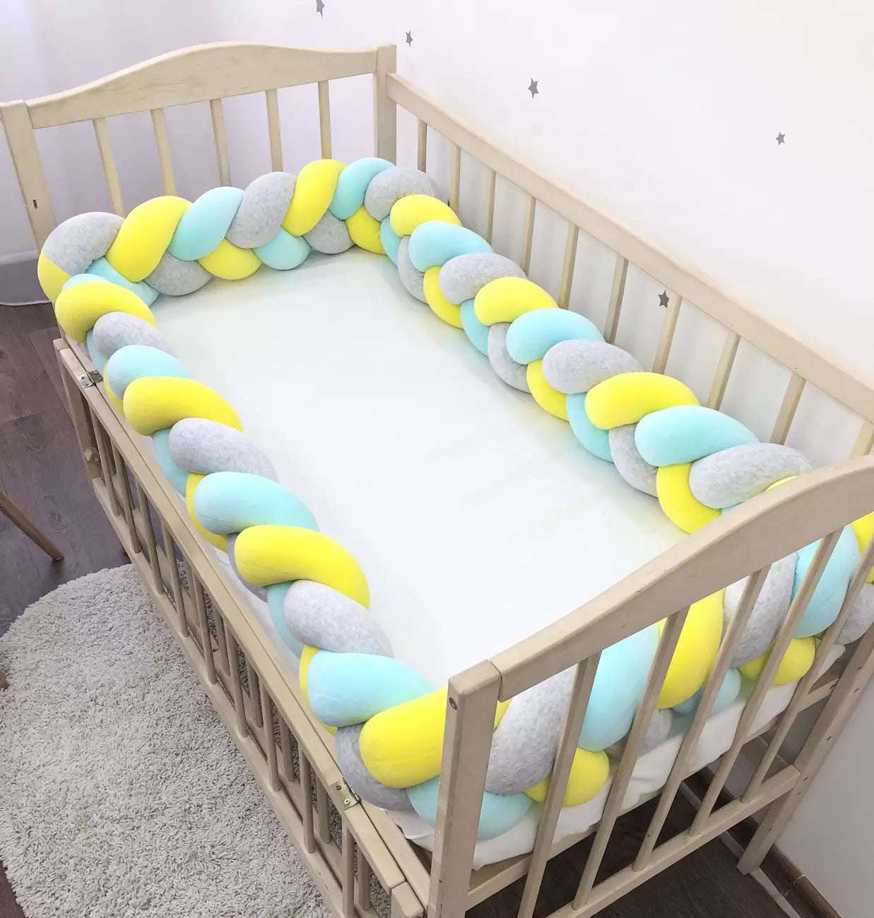 Yellow and Cyan baby crib bumper set - Baby Bedding Worlds