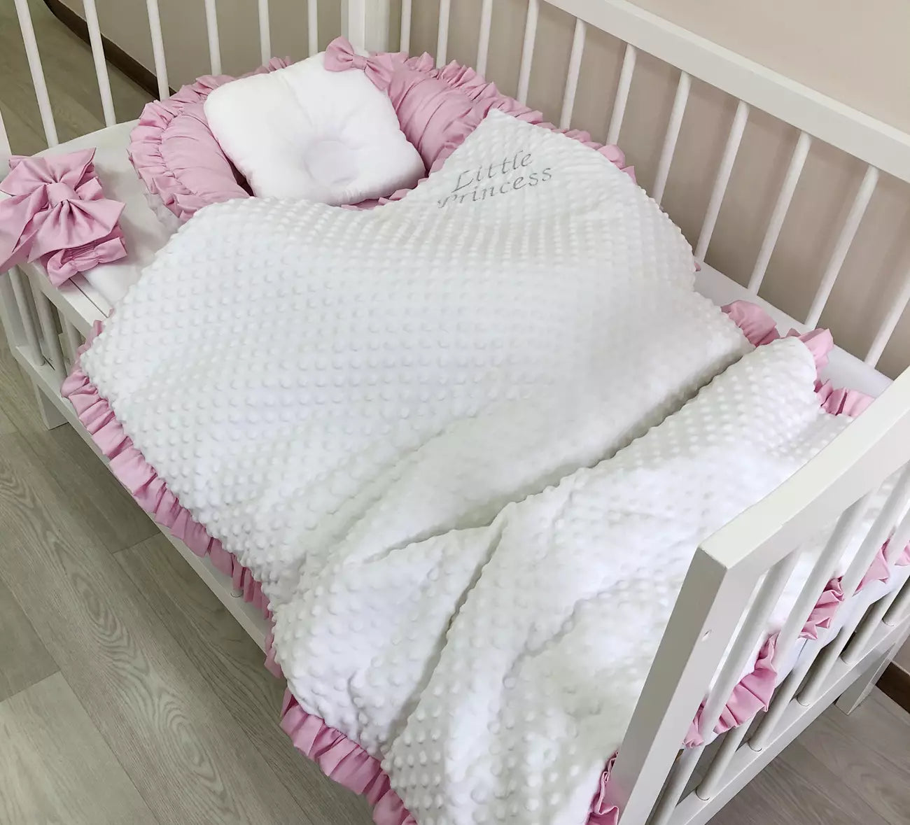 Personalized Luxury Pink Baby Nest and Blanket - Baby Bedding Worlds