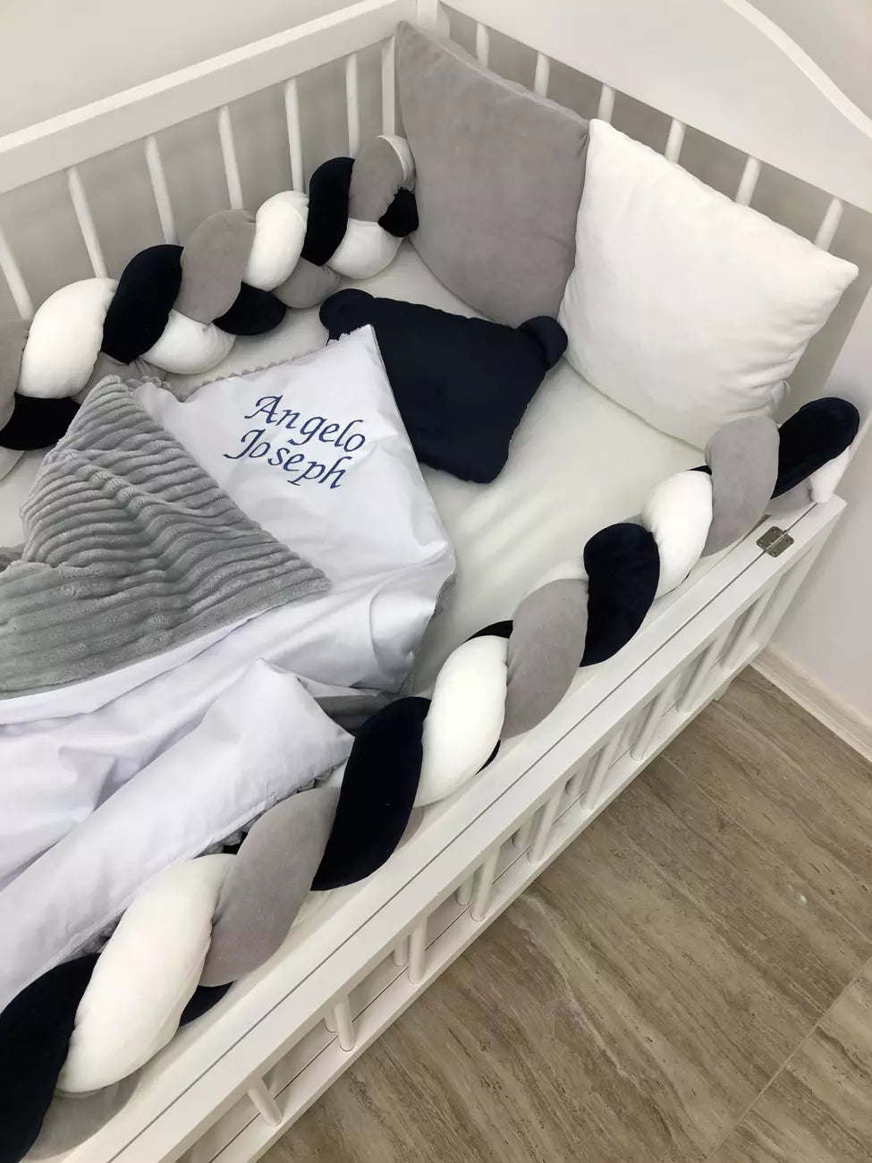 Crib set “Snuggle crib bedding in grey milk color for baby" - Baby Bedding Worlds