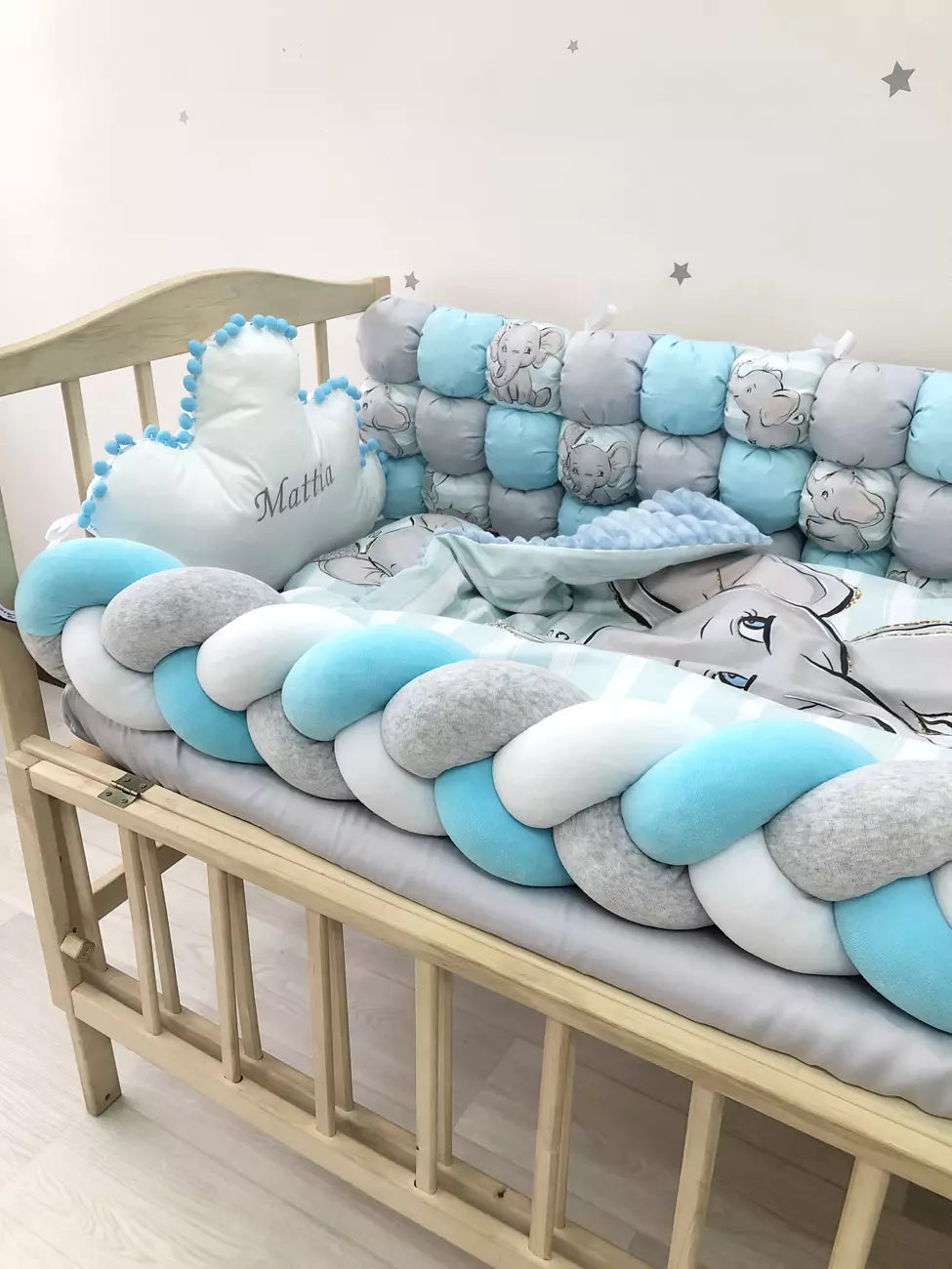 Crib set “Boy Elephant” - Baby Bedding Worlds