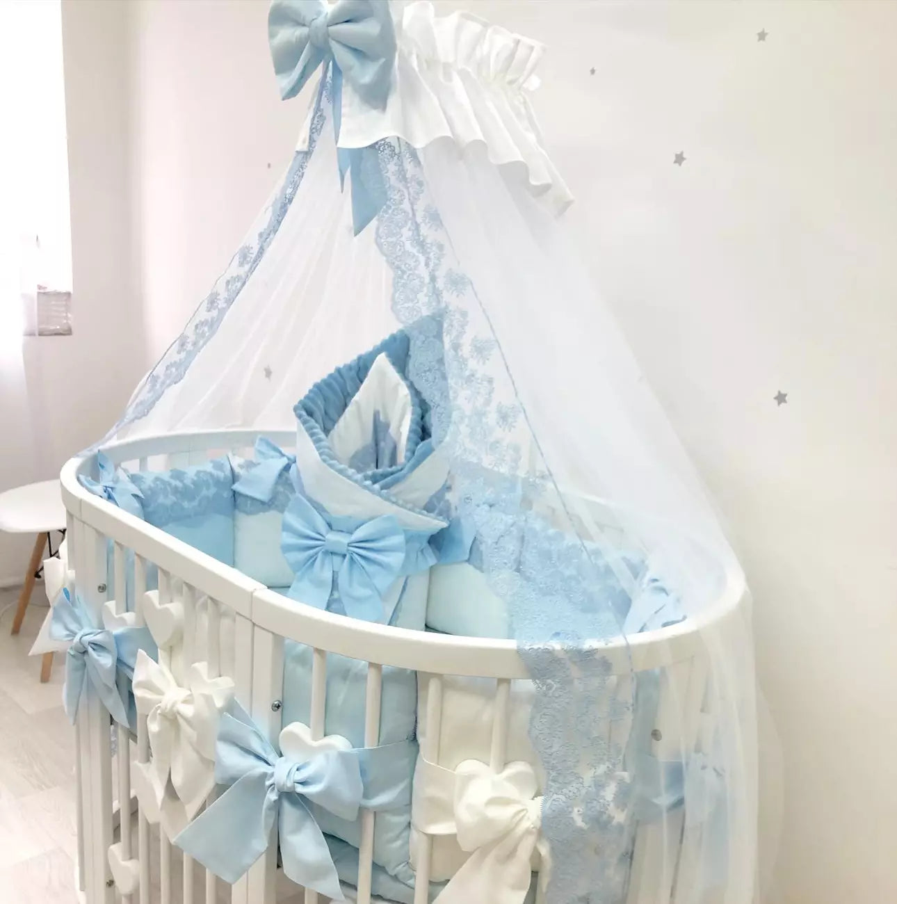 Crib set “Sky-Blue Royal luxury baby bedding” - Baby Bedding Worlds