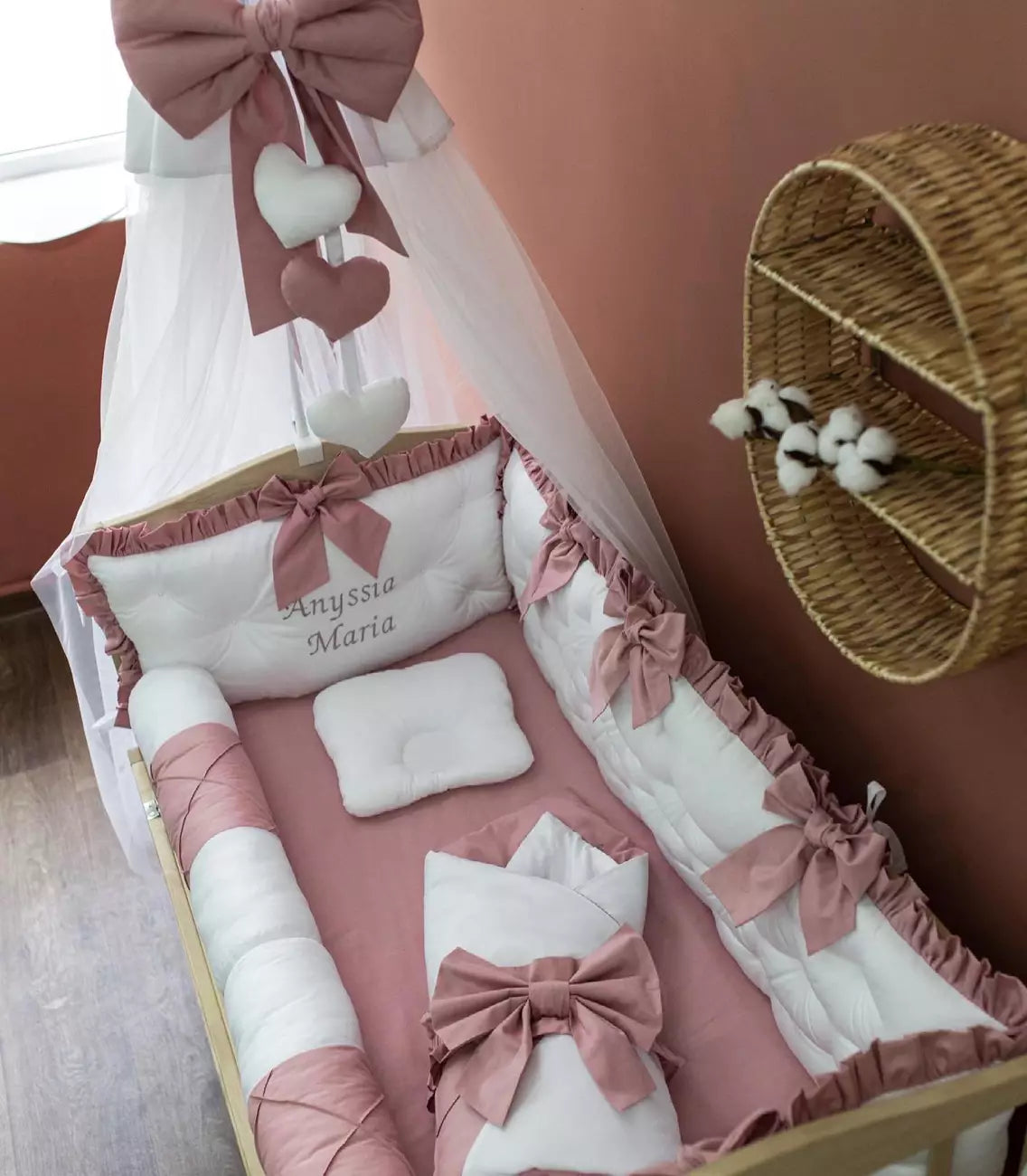 Crib set “Dusty Rose” - Baby Bedding Worlds