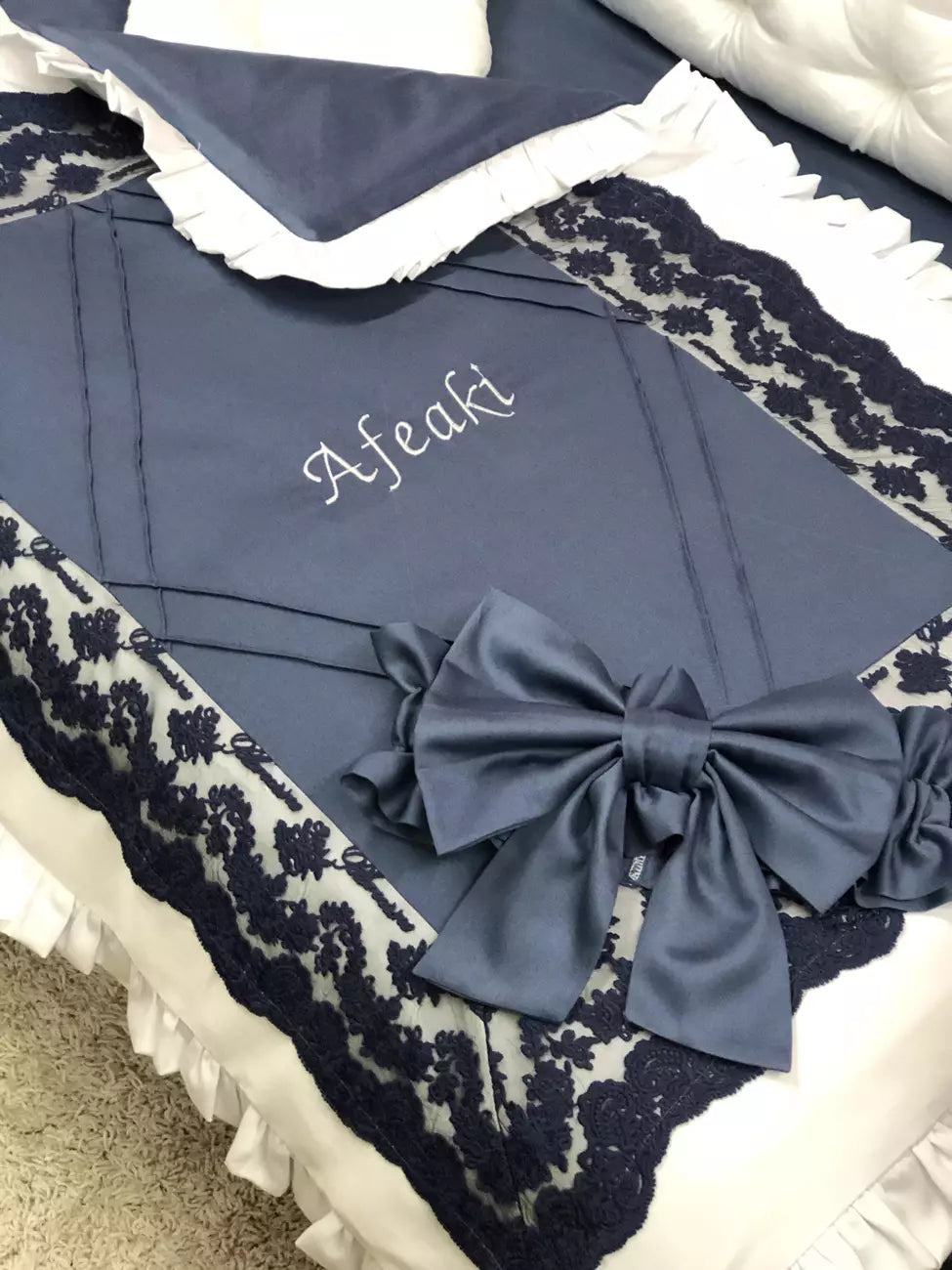 Crib set “Personalized navy blue and white luxury baby bedding set“ - Baby Bedding Worlds