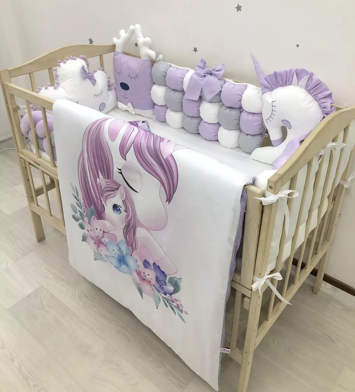 Crib set “Purple Unicorn” - Baby Bedding Worlds