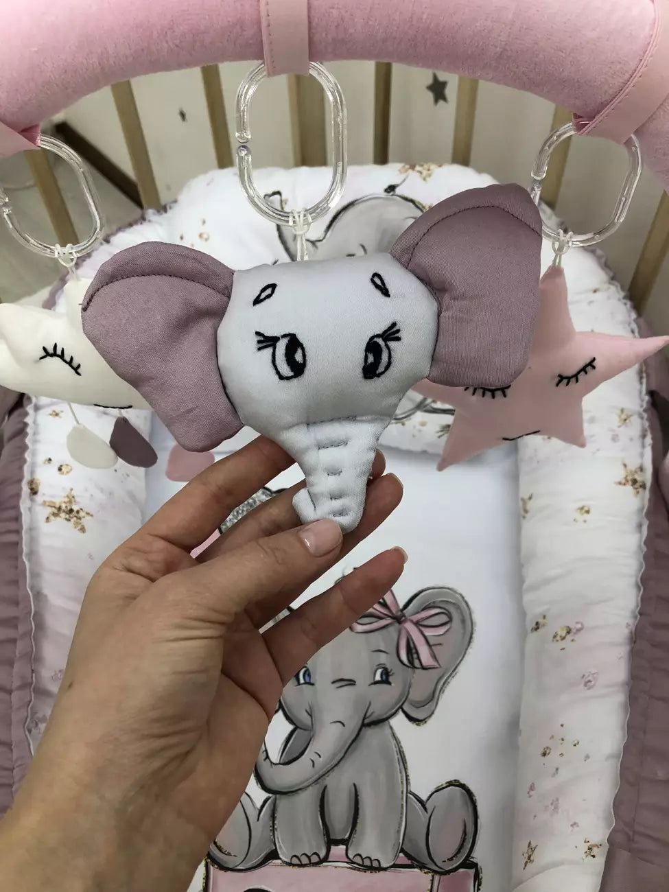 Baby Nest Elephant “Nest for babies with bow and toys” - Baby Bedding Worlds