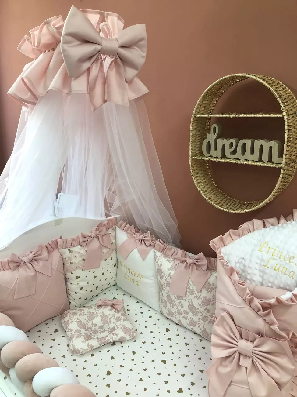 Crib set “Luxury pink princess” - Baby Bedding Worlds
